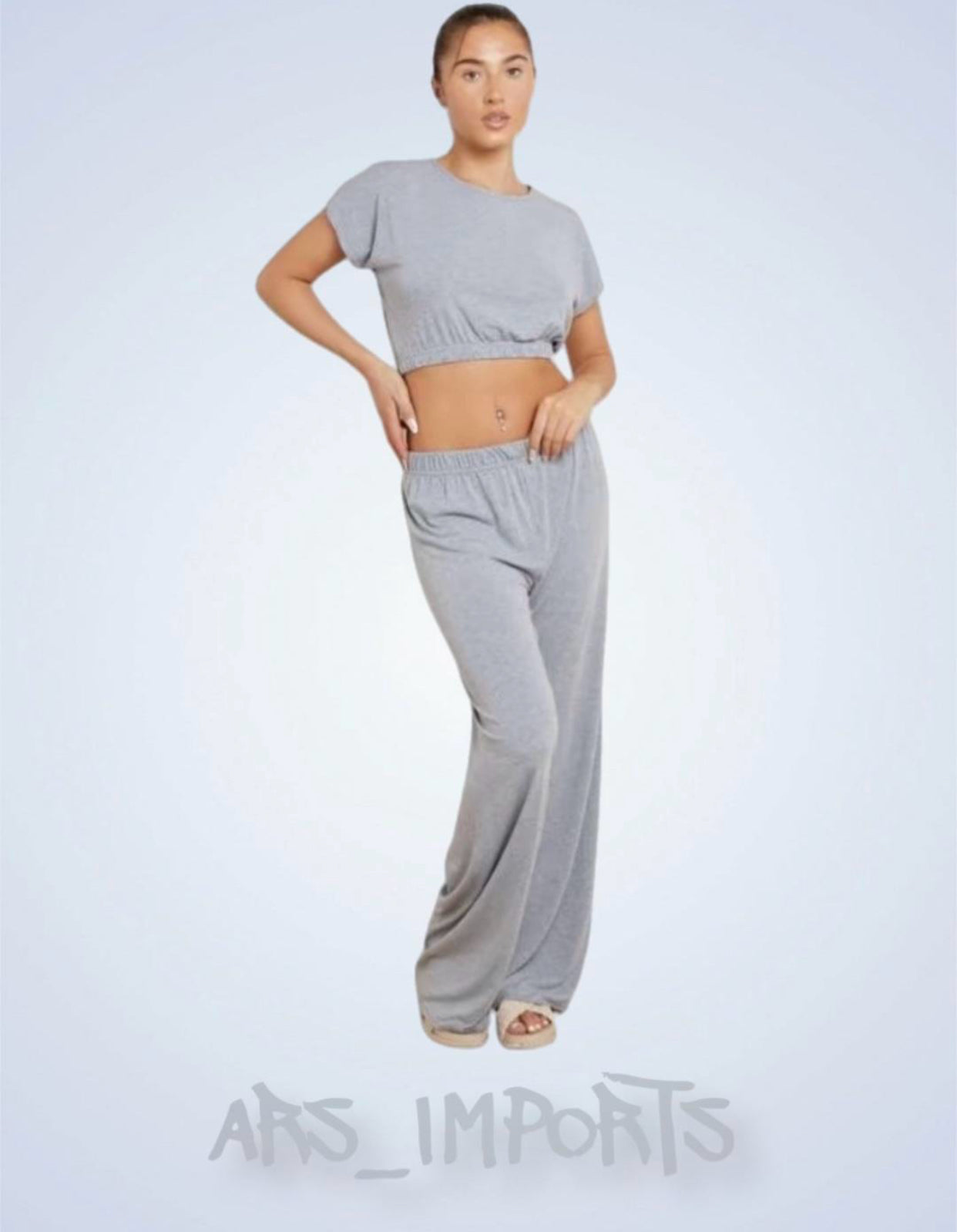 Womens Ladies Crop Top Bottom Loungewear Suit 2PCS Co-ord Tracksuit Set Womenswear