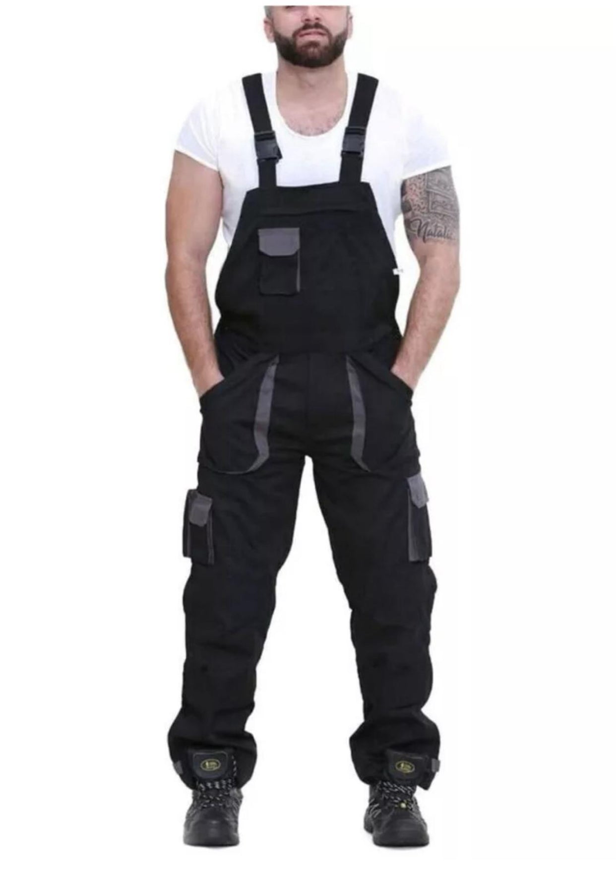 Men's Hi Vis Contrast Bib & Brace Dungaree Work Wear Breathable Overall Dungaree Uniforms