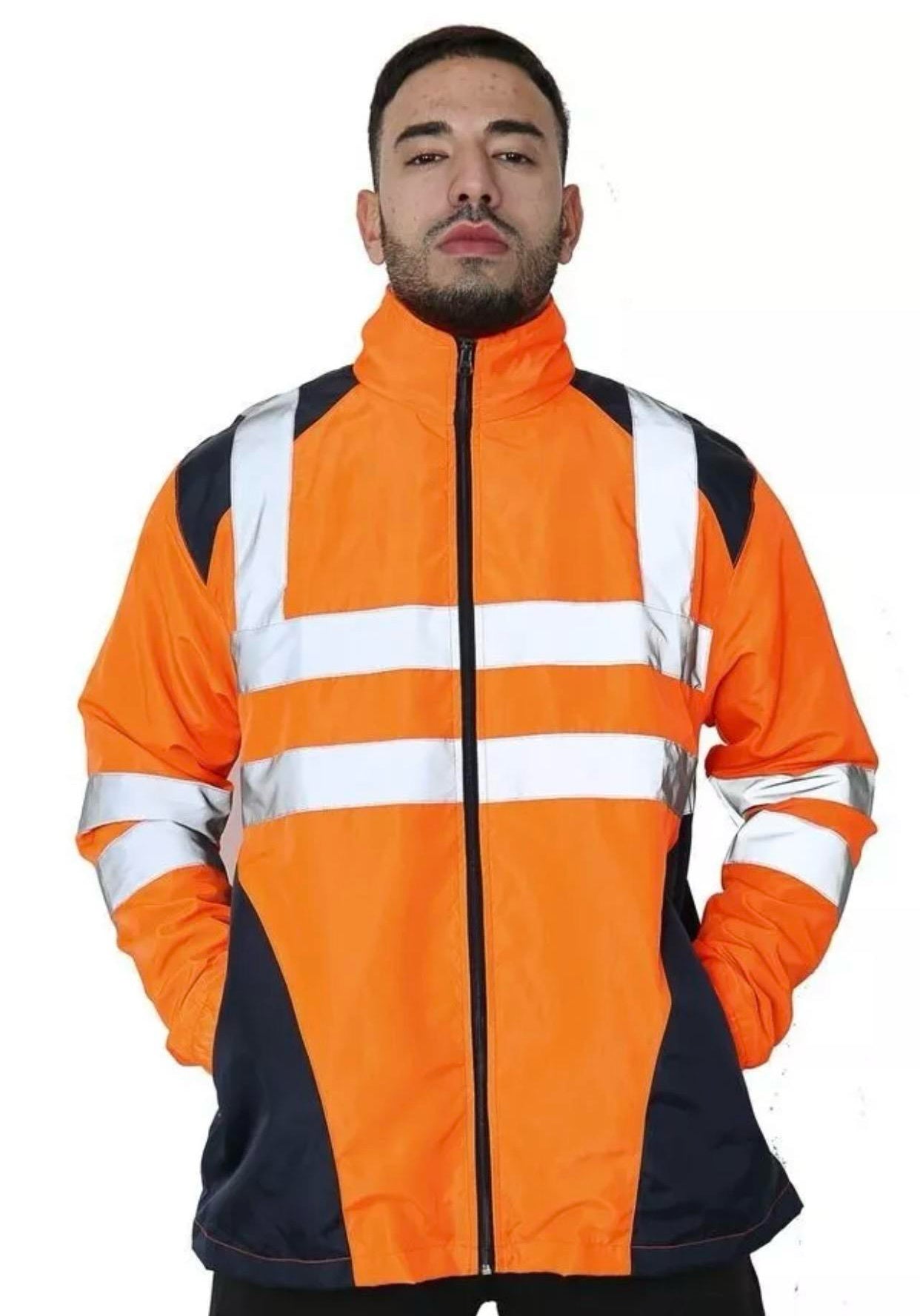 Men's Hi Vis Rian Jacket Patched Hood Waterproof Zipper Hooded Jacket Menswear