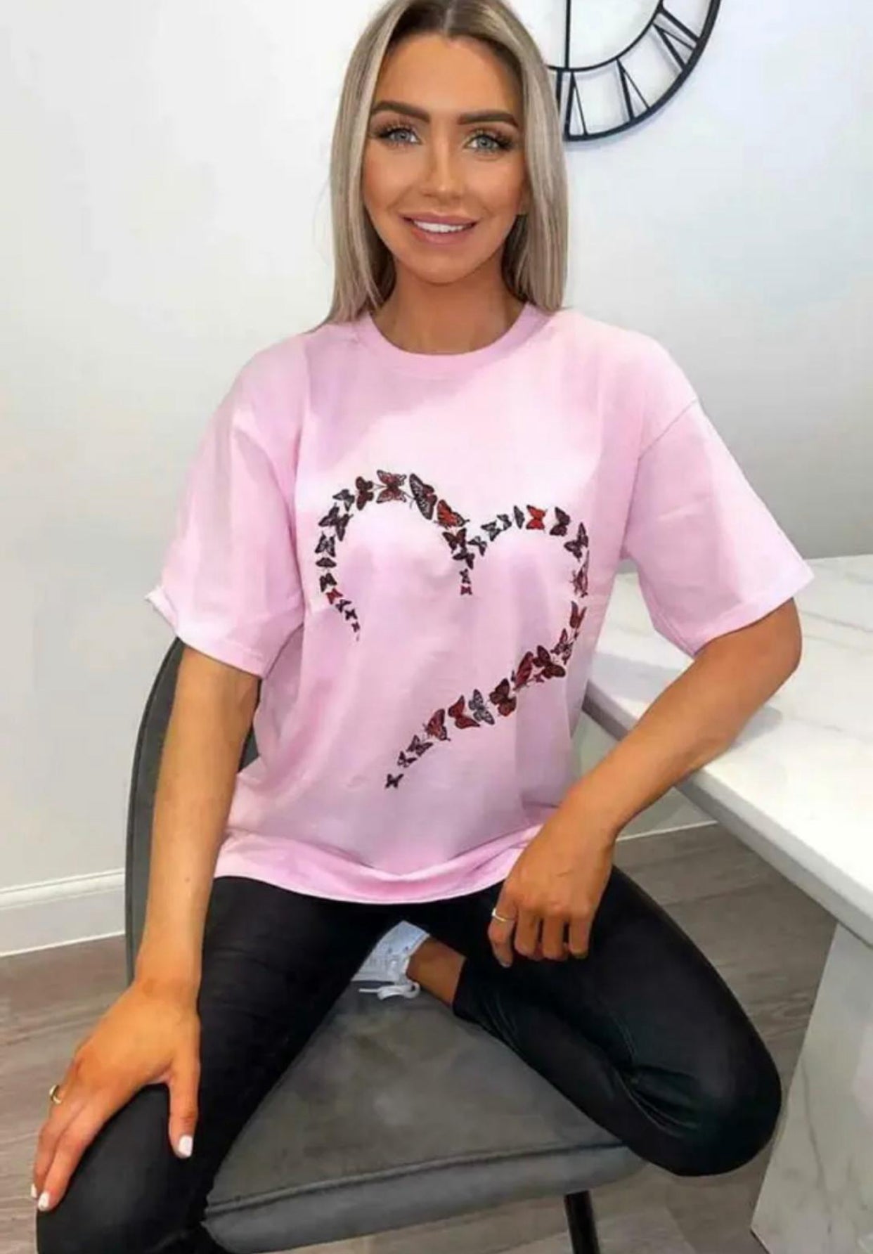 Ladies short sleeve Butterfly Heart Oversized Tee shirt top
