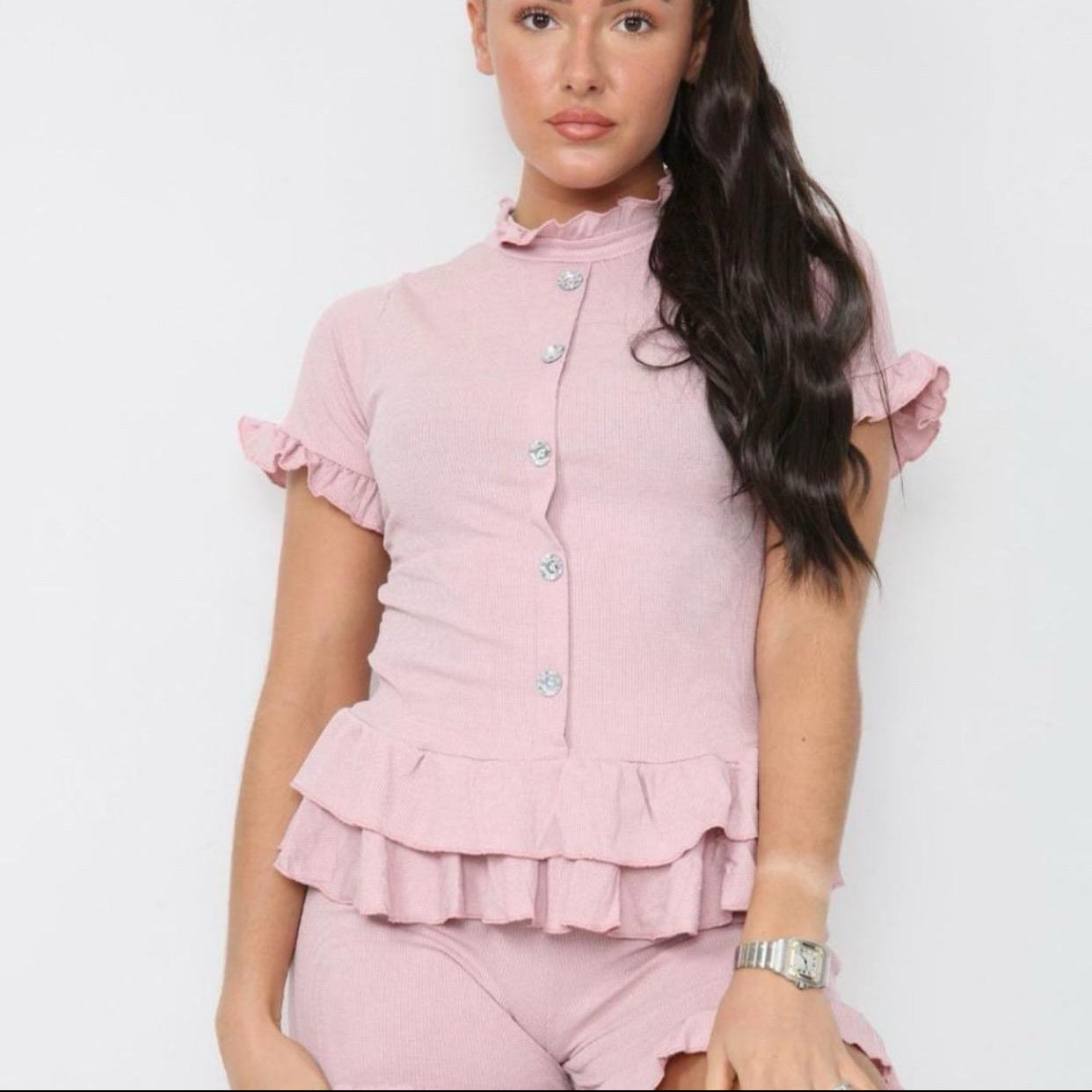 Diamond Frilled Edge Short Co-Ord Set Womenswear
