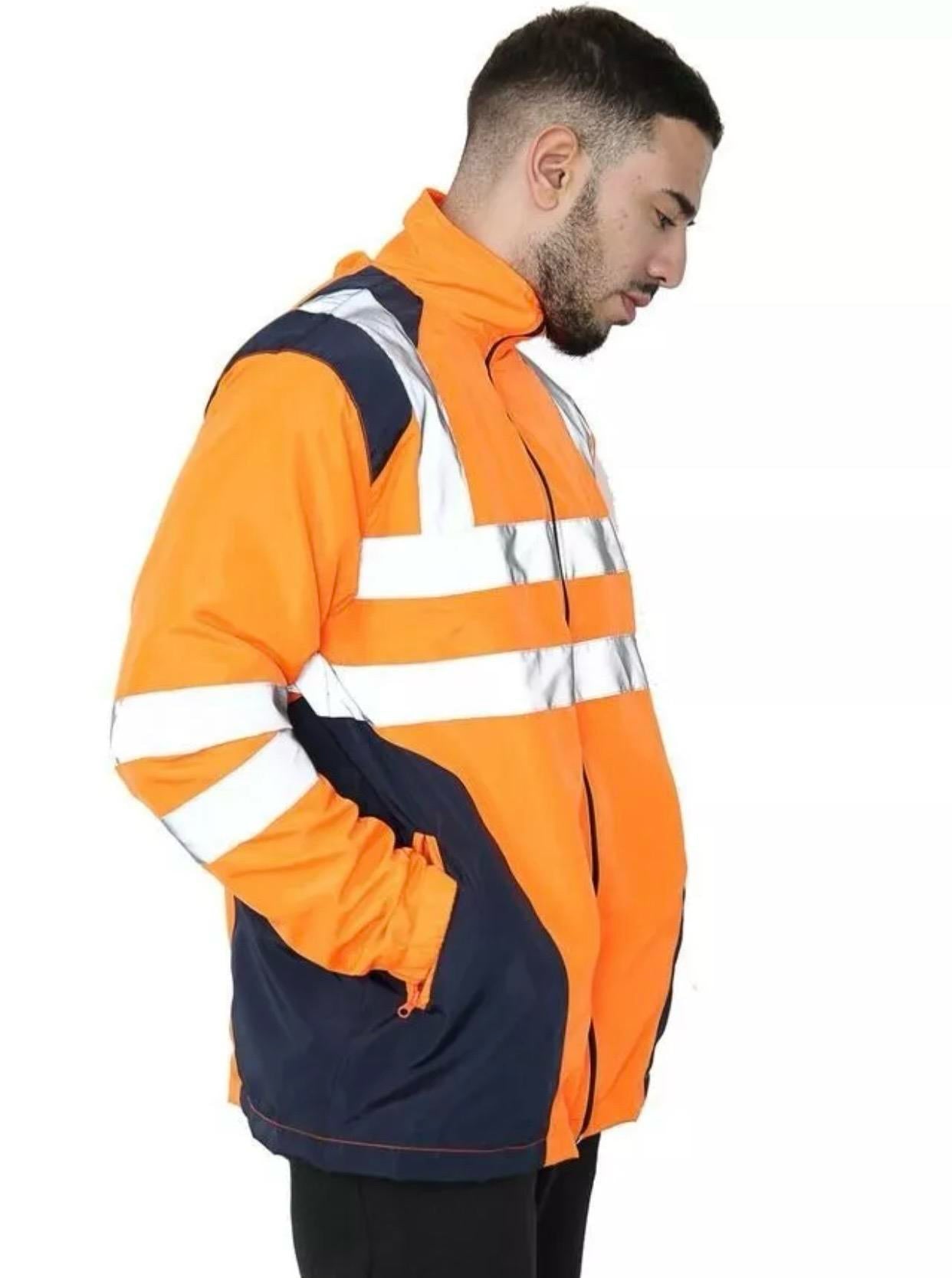 Men's Hi Vis Rian Jacket Patched Hood Waterproof Zipper Hooded Jacket Menswear