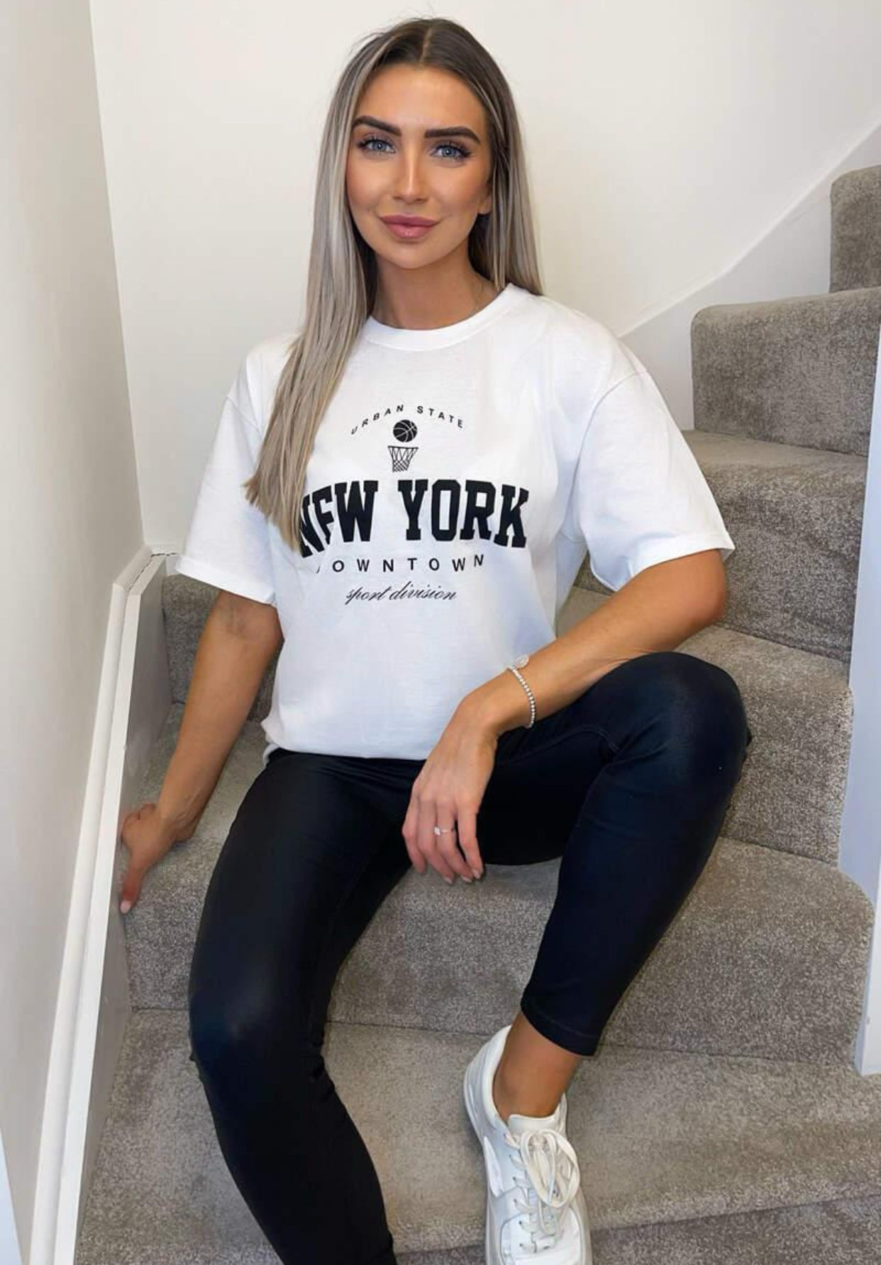 Ladies New York Slogan Oversized T-Shirt Womenswear