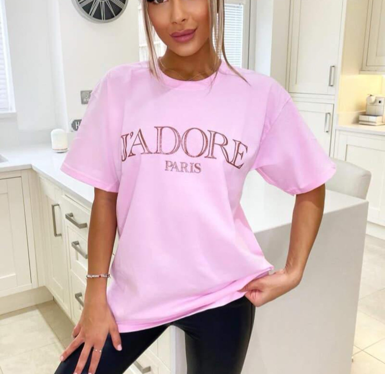 Ladies Oversized Jadore Print Tee shirt top Womenswear