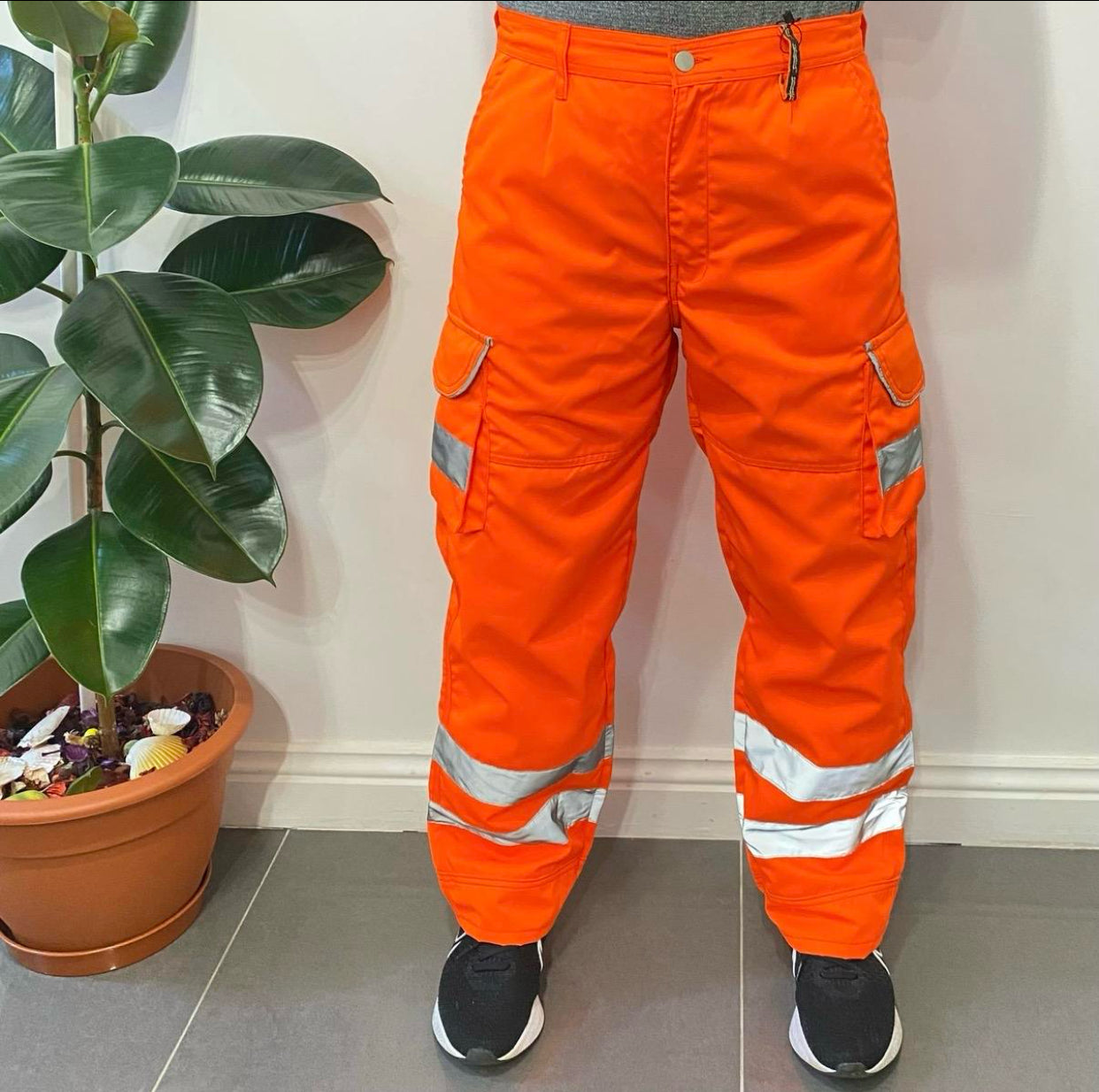 Mens Hi-Viz Visibility Bottoms Safety Pants Work Cargo Stripe Trousers Joggers Menswear