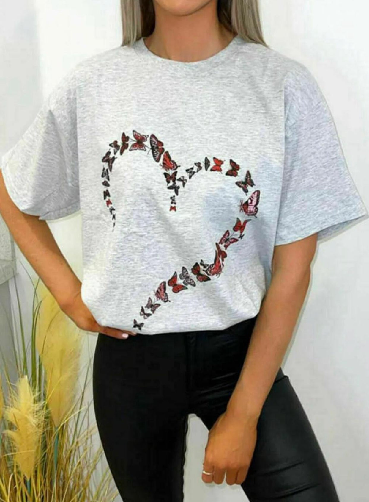Ladies short sleeve Butterfly Heart Oversized Tee shirt top