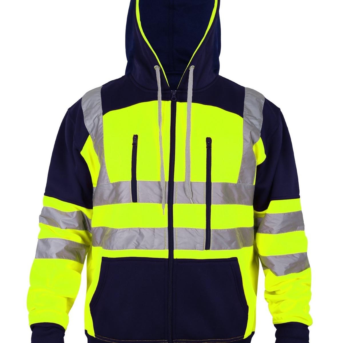 Hi Vis Viz Tablet Zips Hoodie Reflective Tape Band Top Phone Tablet & ID Pockets