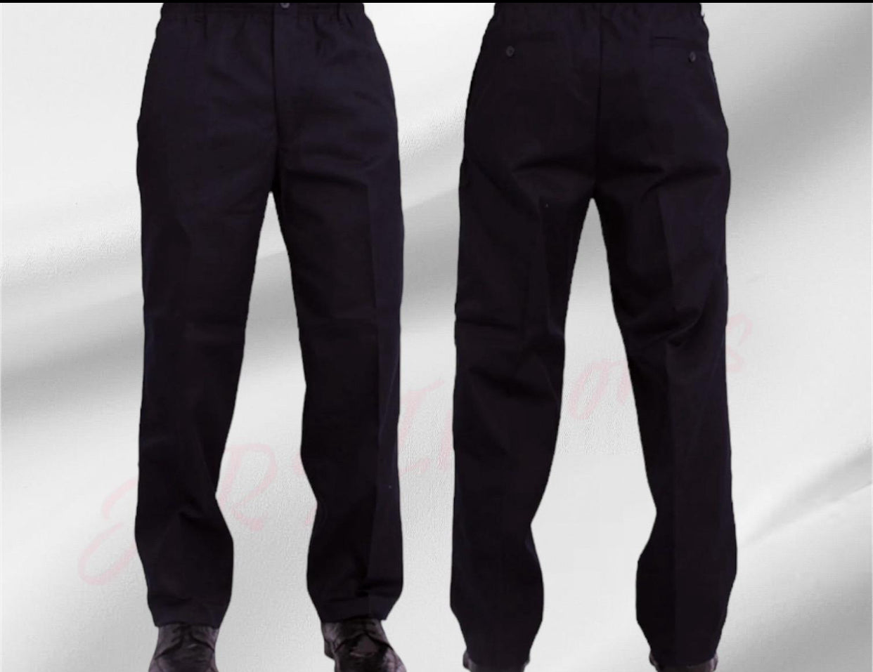 Mens Elasticated Waist Smart Casual Black Navy Rugby Trousers Pants Bottoms New Menswear