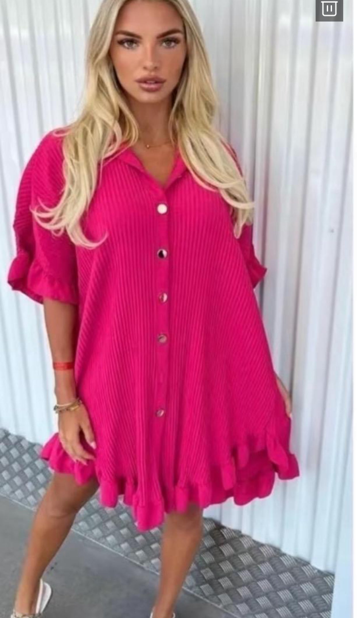 Women's Shirt Dress Pleated Short Sleeve Loose Italian Buttons Plain Detail Summer