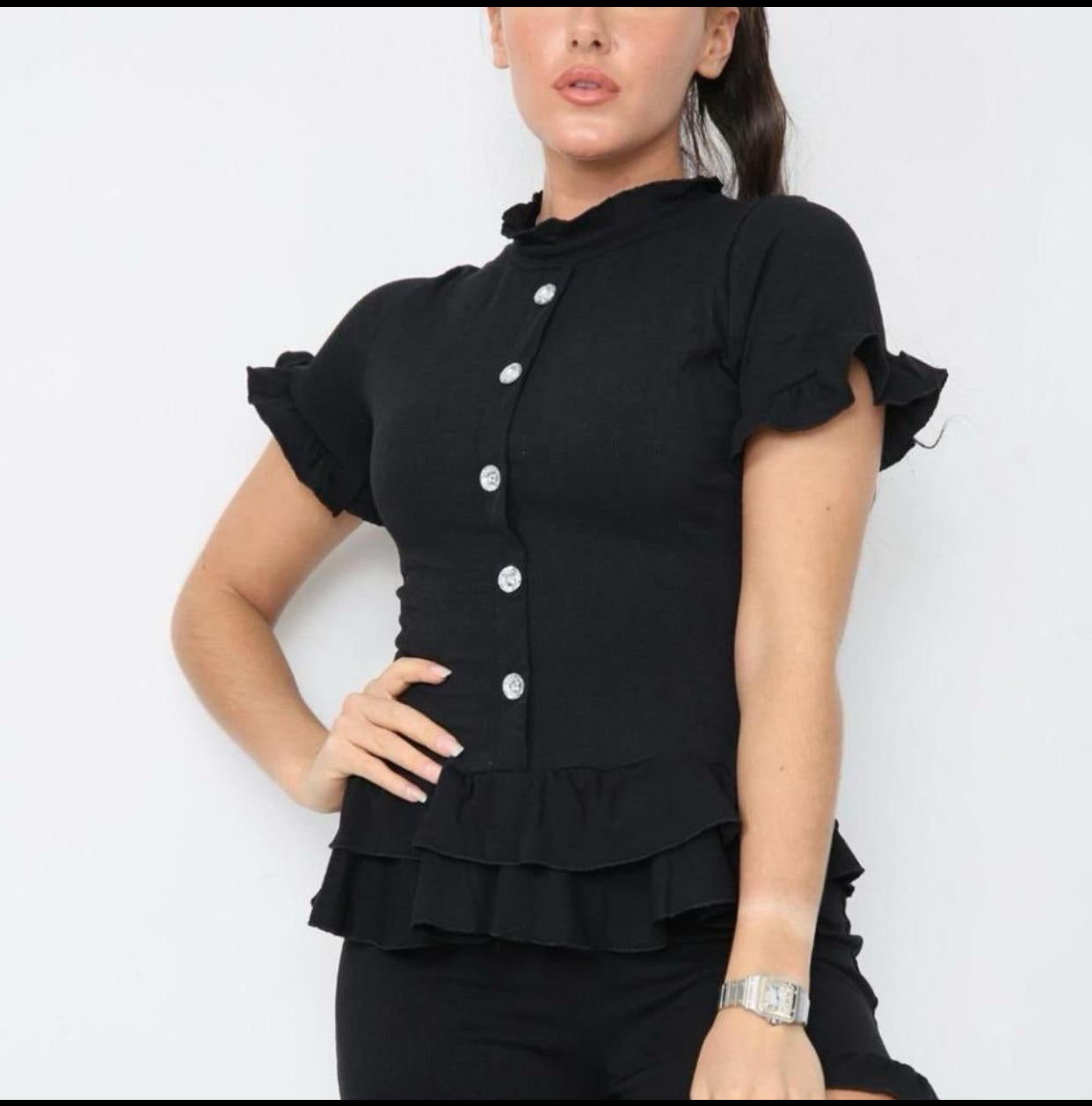 Diamond Frilled Edge Short Co-Ord Set Womenswear