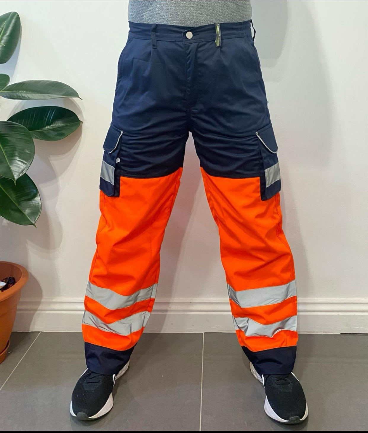 Mens Hi-Viz Visibility Bottoms Safety Pants Work Cargo Stripe Trousers Joggers Menswear