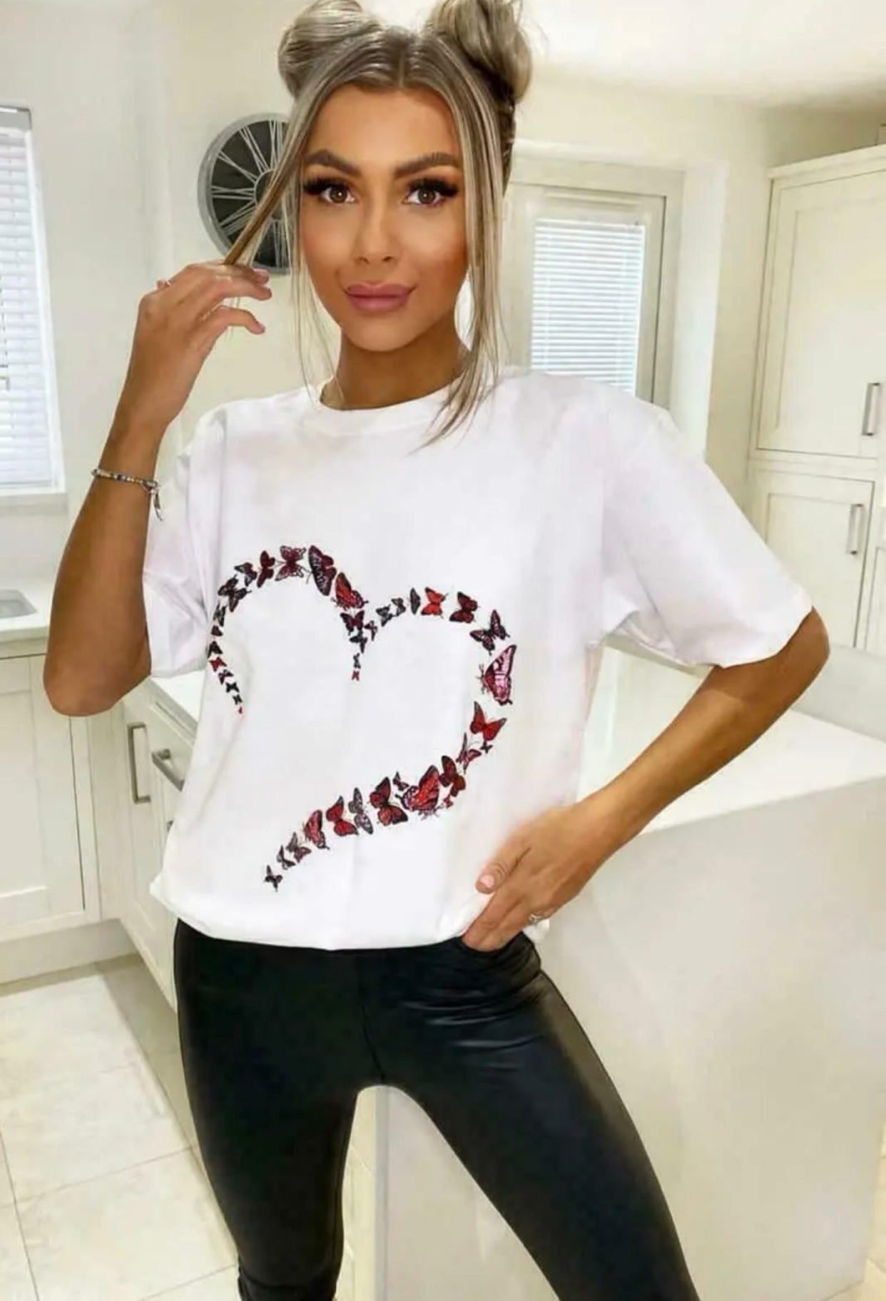 Ladies short sleeve Butterfly Heart Oversized Tee shirt top