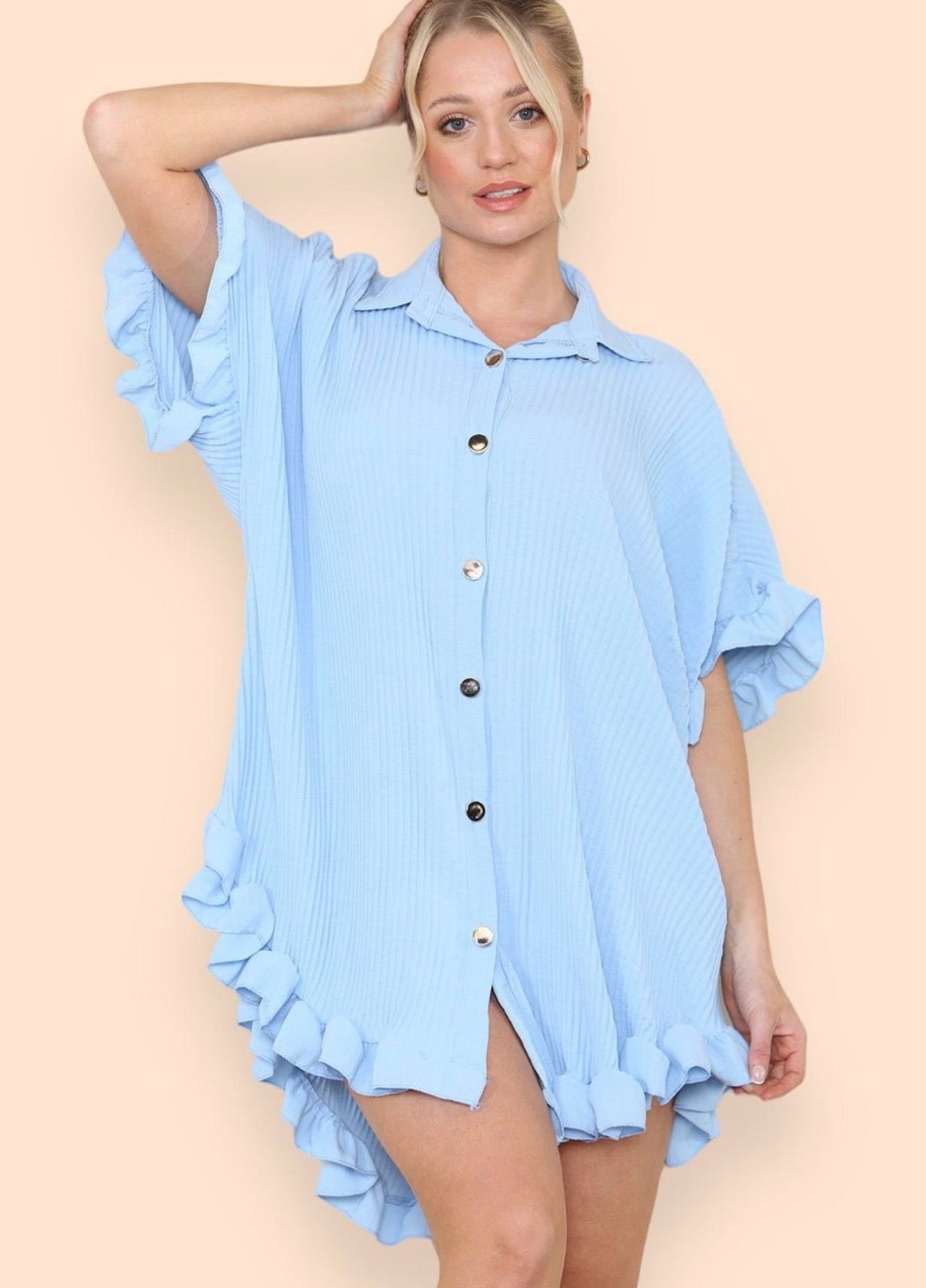 Women's Shirt Dress Pleated Short Sleeve Loose Italian Buttons Plain Detail Summer