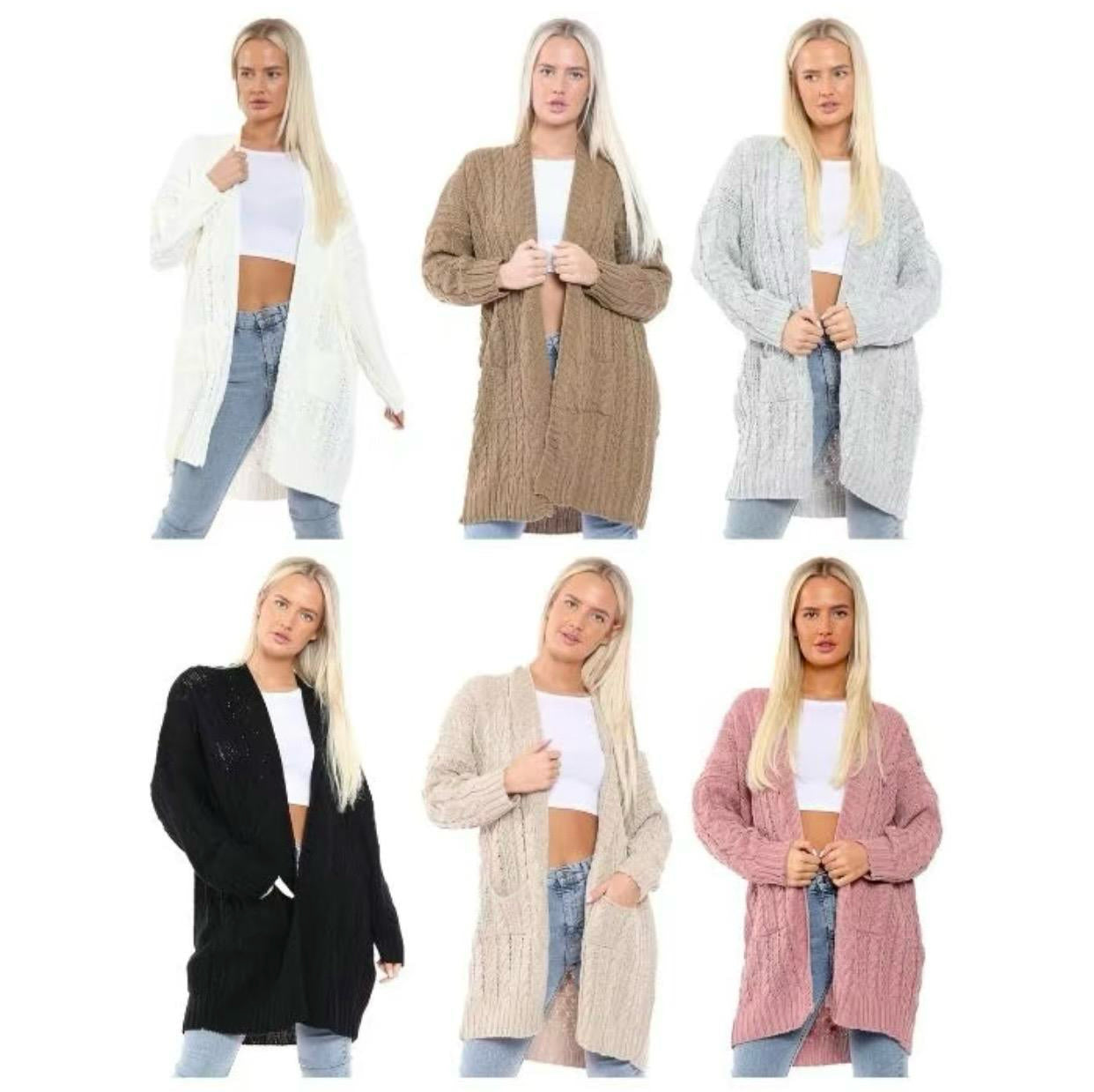 Womens Knitted Cardigans Plain Long Sleeve Winter Cable Jumpers Loose Fit Baggy Oversized Boyfriend Open Longline Ladies Plus Size Cardigan UK Womenswear