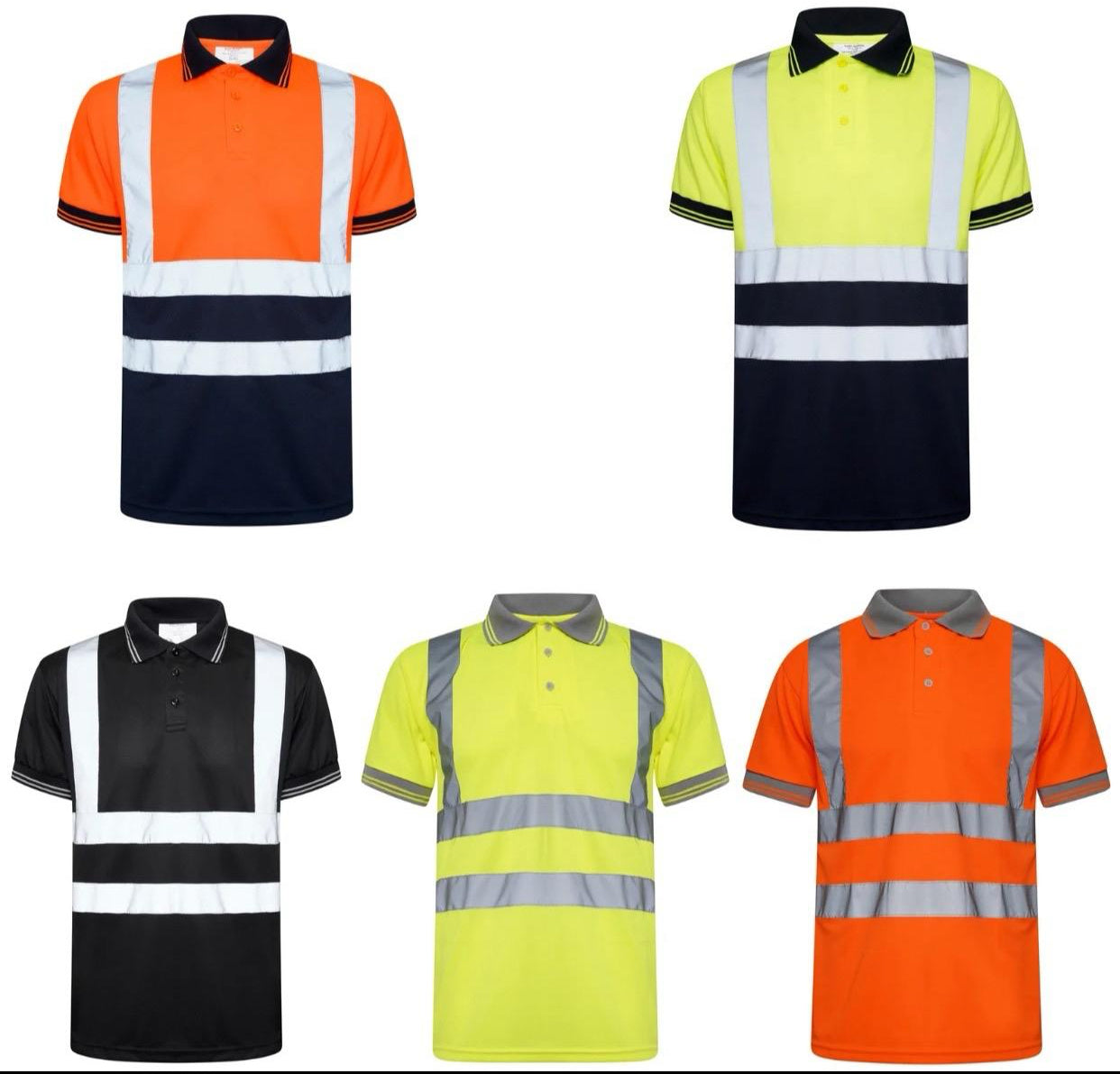 Hi Vis Viz Polo Shirt High Visibility Security Work Breathable Two Tone Lightweight Reflective Tape T-Shirt Workwear Top Menswear