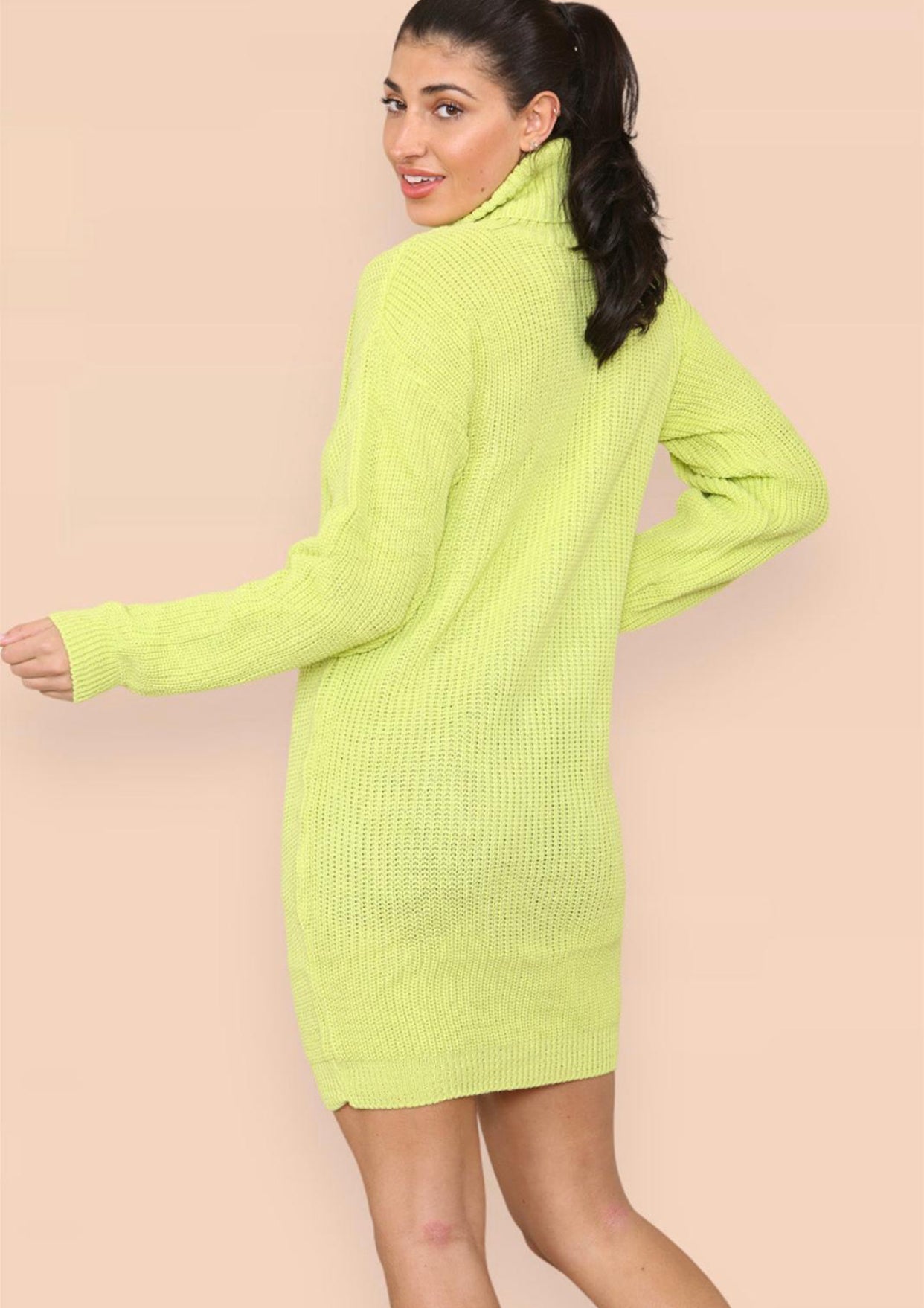 Womens Ladies Chunky Knitted High Polo Roll Over Neck Oversize Jumper Dress Womenswear
