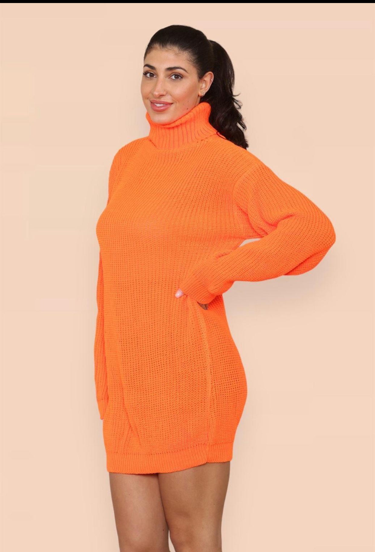 Womens Ladies Chunky Knitted High Polo Roll Over Neck Oversize Jumper Dress Womenswear