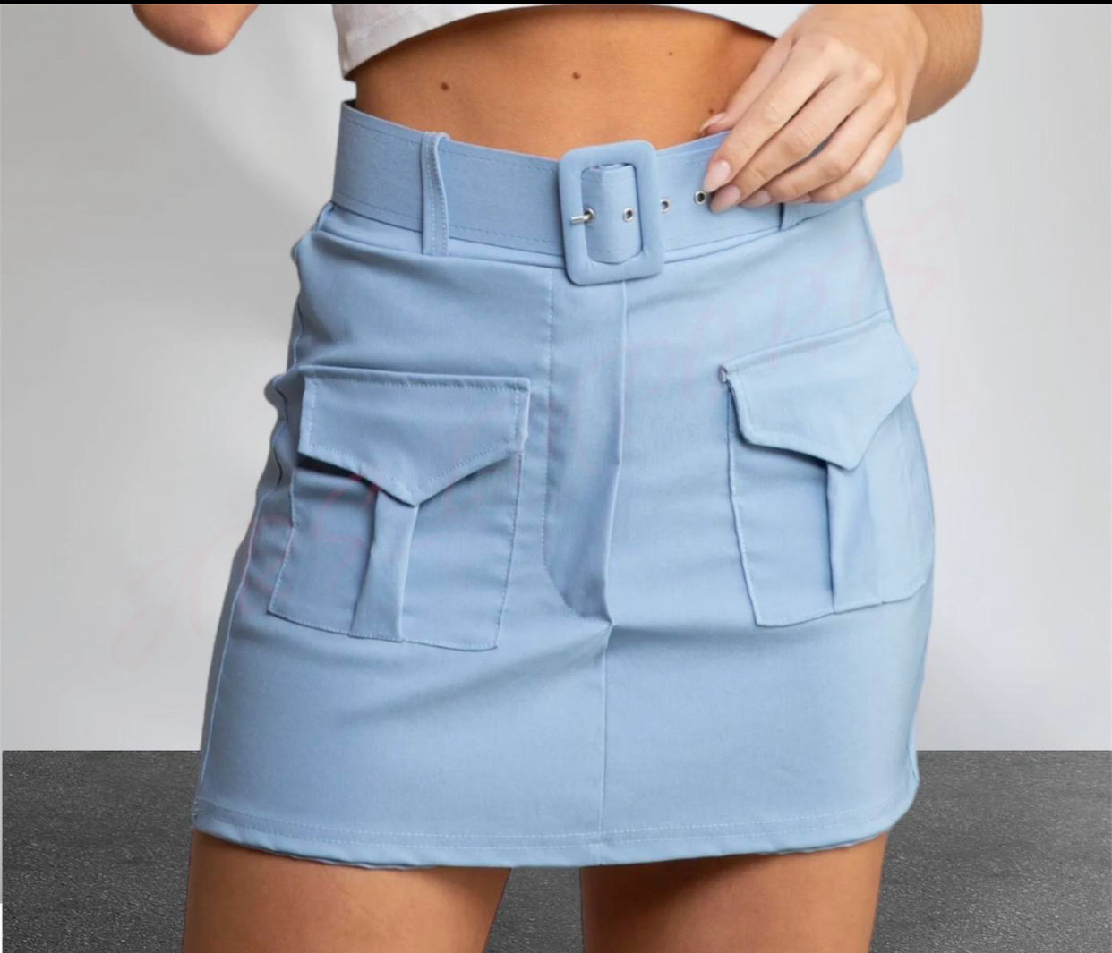 Ladies Cargo High Waisted Summer Belted Two Pockets Mini Shorts Skirts Womenswear