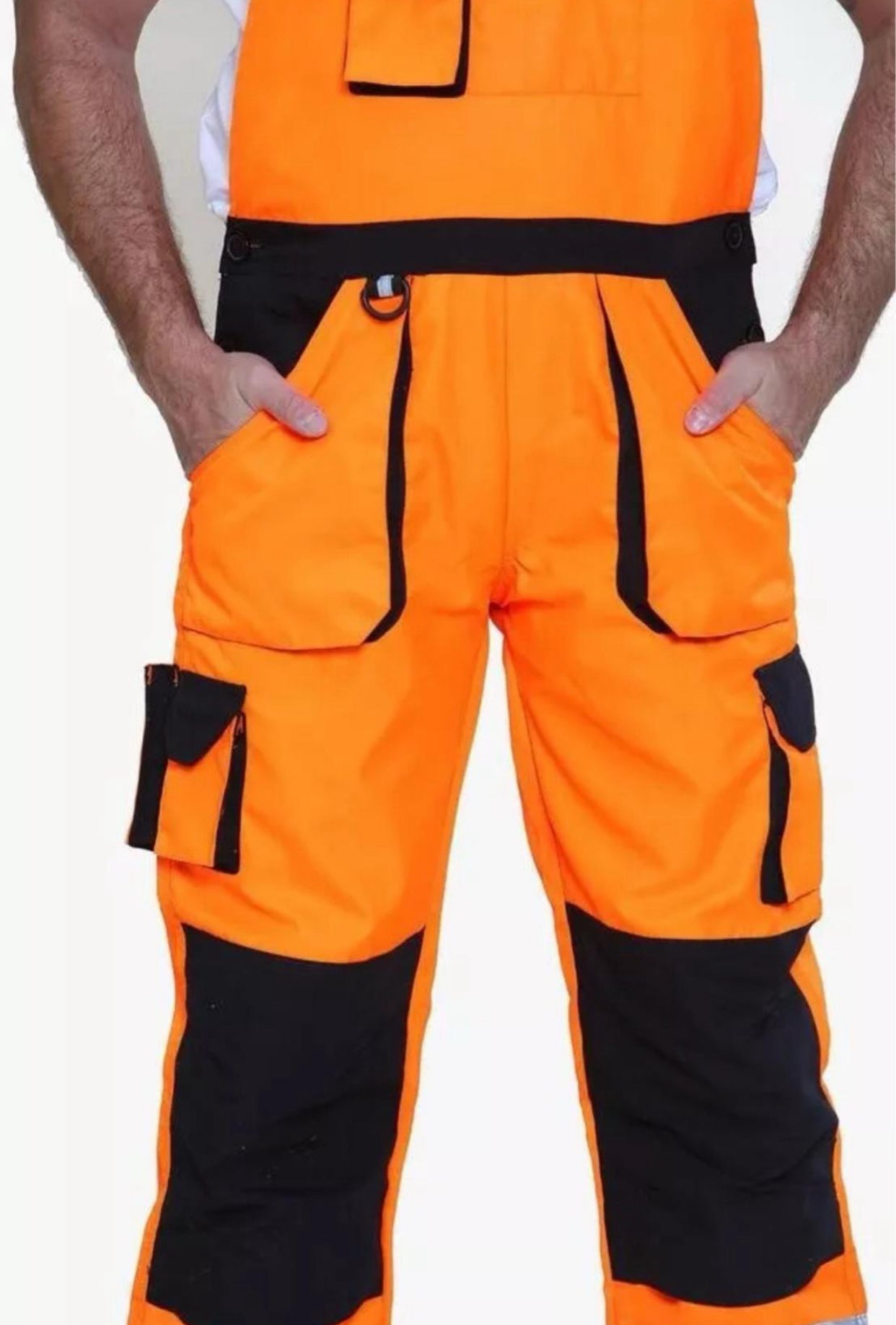Men's Hi Vis Contrast Bib & Brace Dungaree Work Wear Breathable Overall Dungaree Uniforms