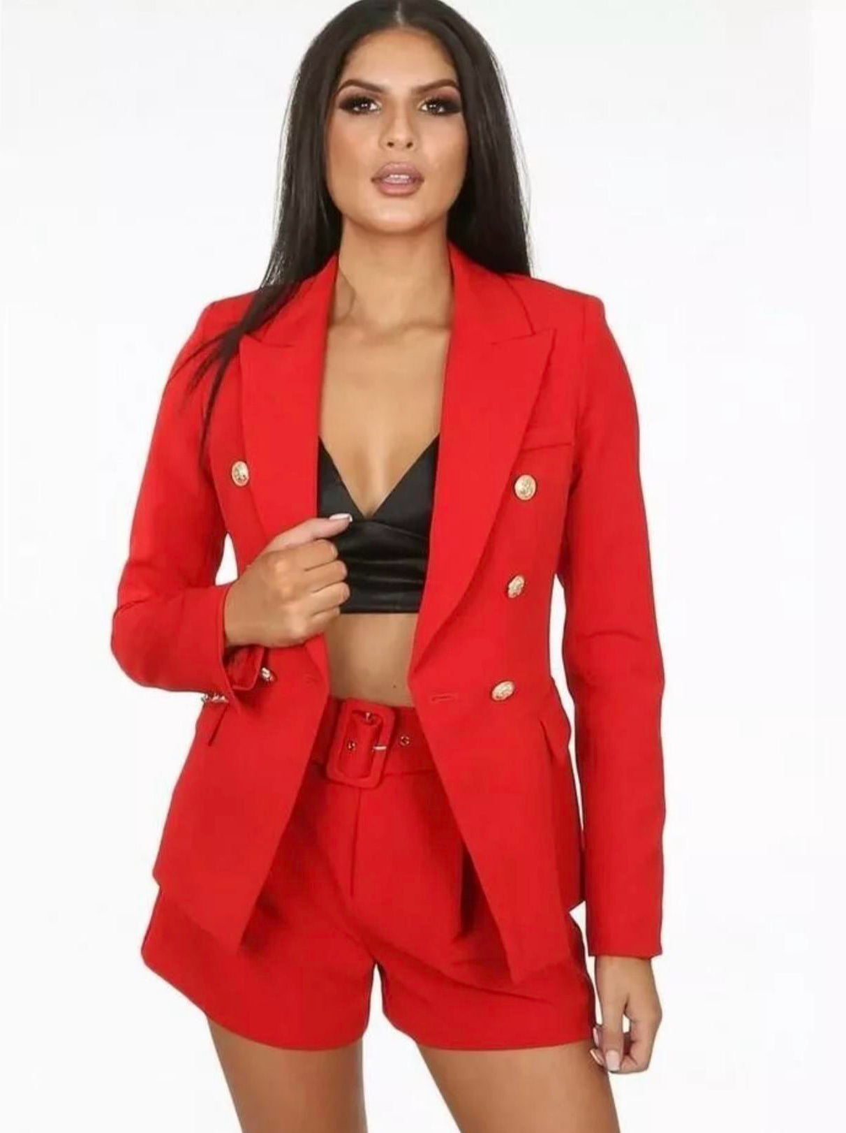 New Ladies Gold button stretch military style double breasted blazer jacket Womenswear