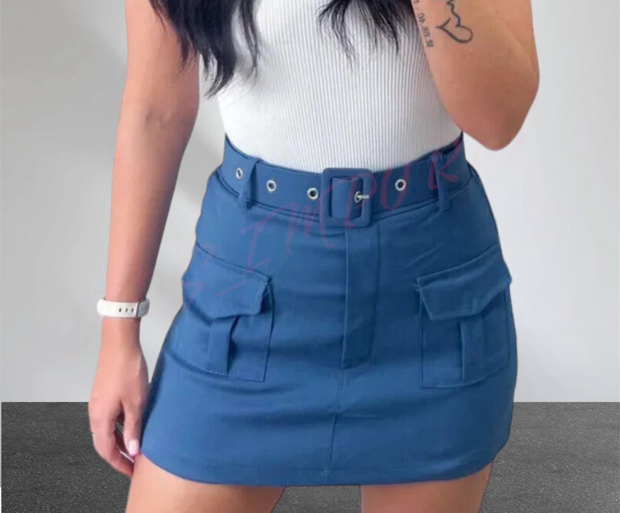 Ladies Cargo High Waisted Summer Belted Two Pockets Mini Shorts Skirts Womenswear