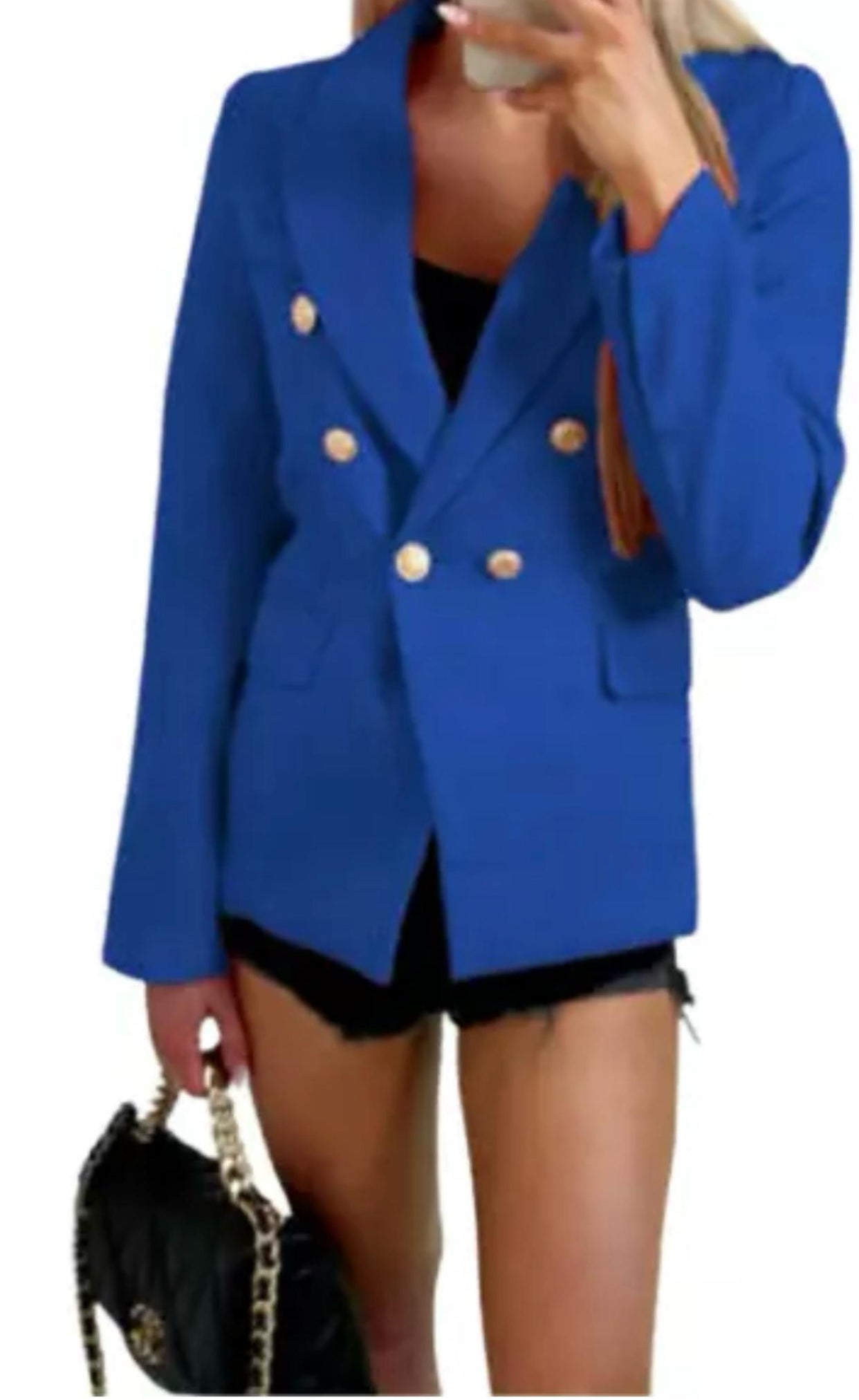 New Ladies Gold button stretch military style double breasted blazer jacket Womenswear