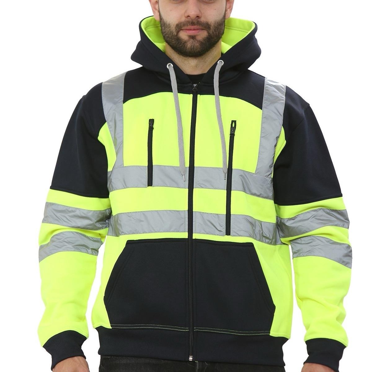 Hi Vis Viz Tablet Zips Hoodie Reflective Tape Band Top Phone Tablet & ID Pockets