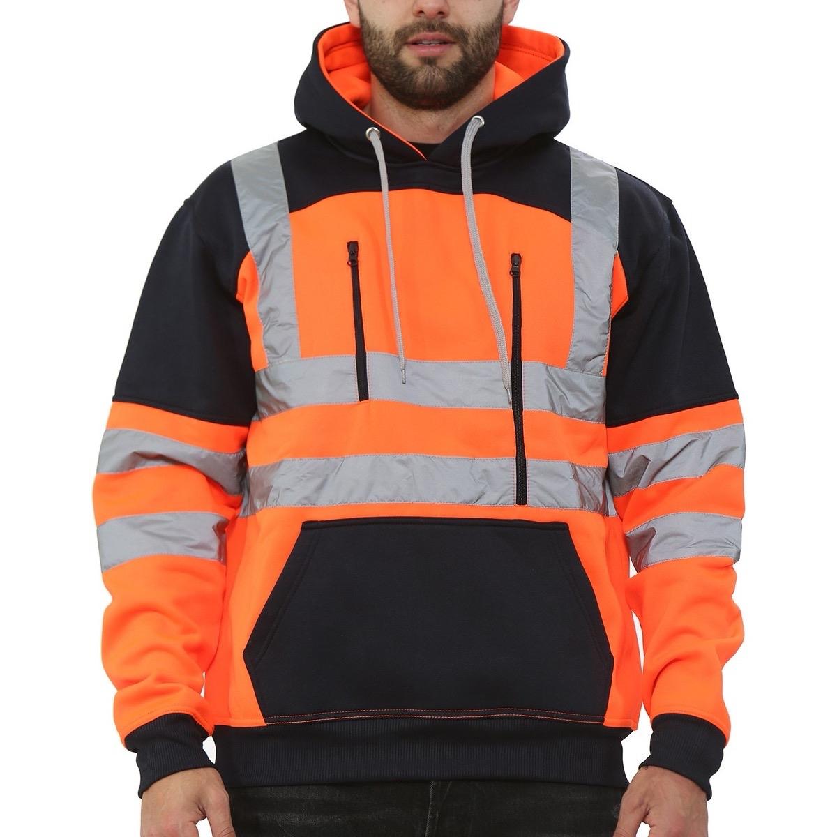 Hi Vis Viz Tablet Zips Hoodie Reflective Tape Band Top Phone Tablet & ID Pockets