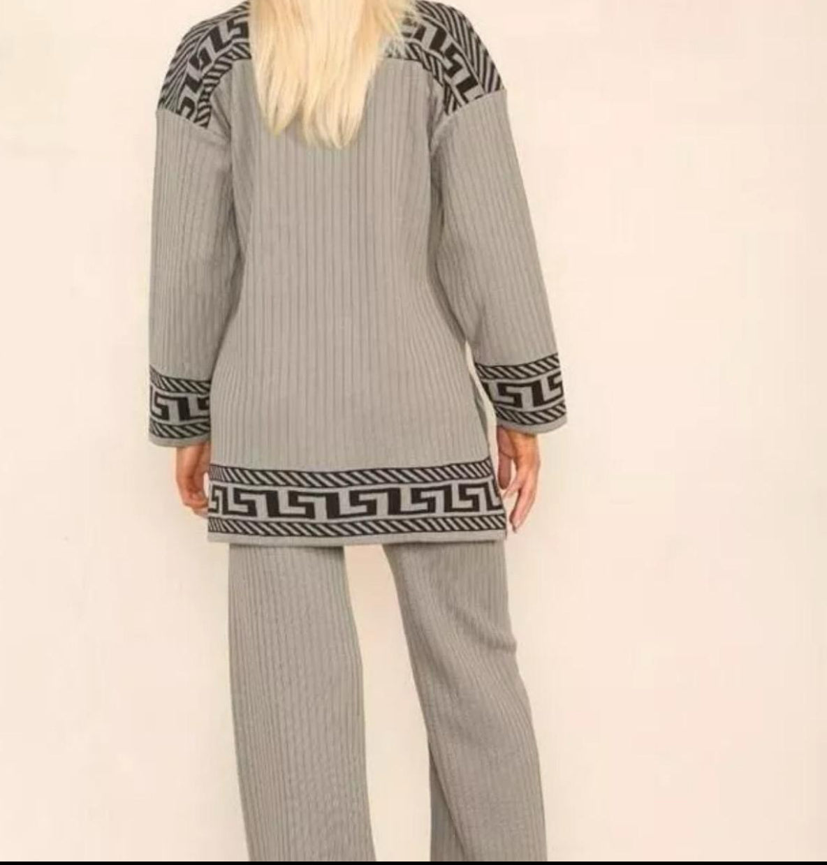 Women High Neck Ribbed knitted Geometric print 2pcs suit casual loungewear dress