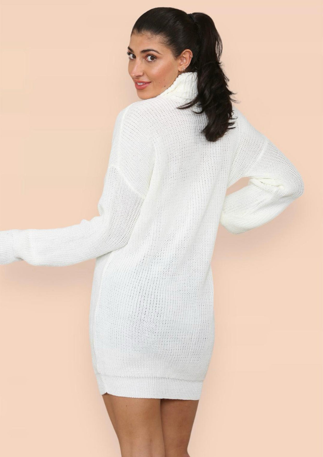 Womens Ladies Chunky Knitted High Polo Roll Over Neck Oversize Jumper Dress Womenswear