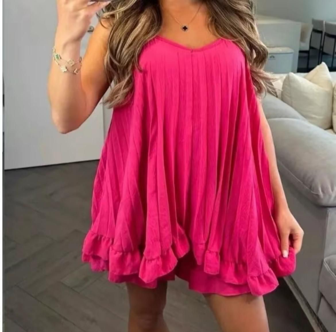 Pleated Short Vest Co Ord Set