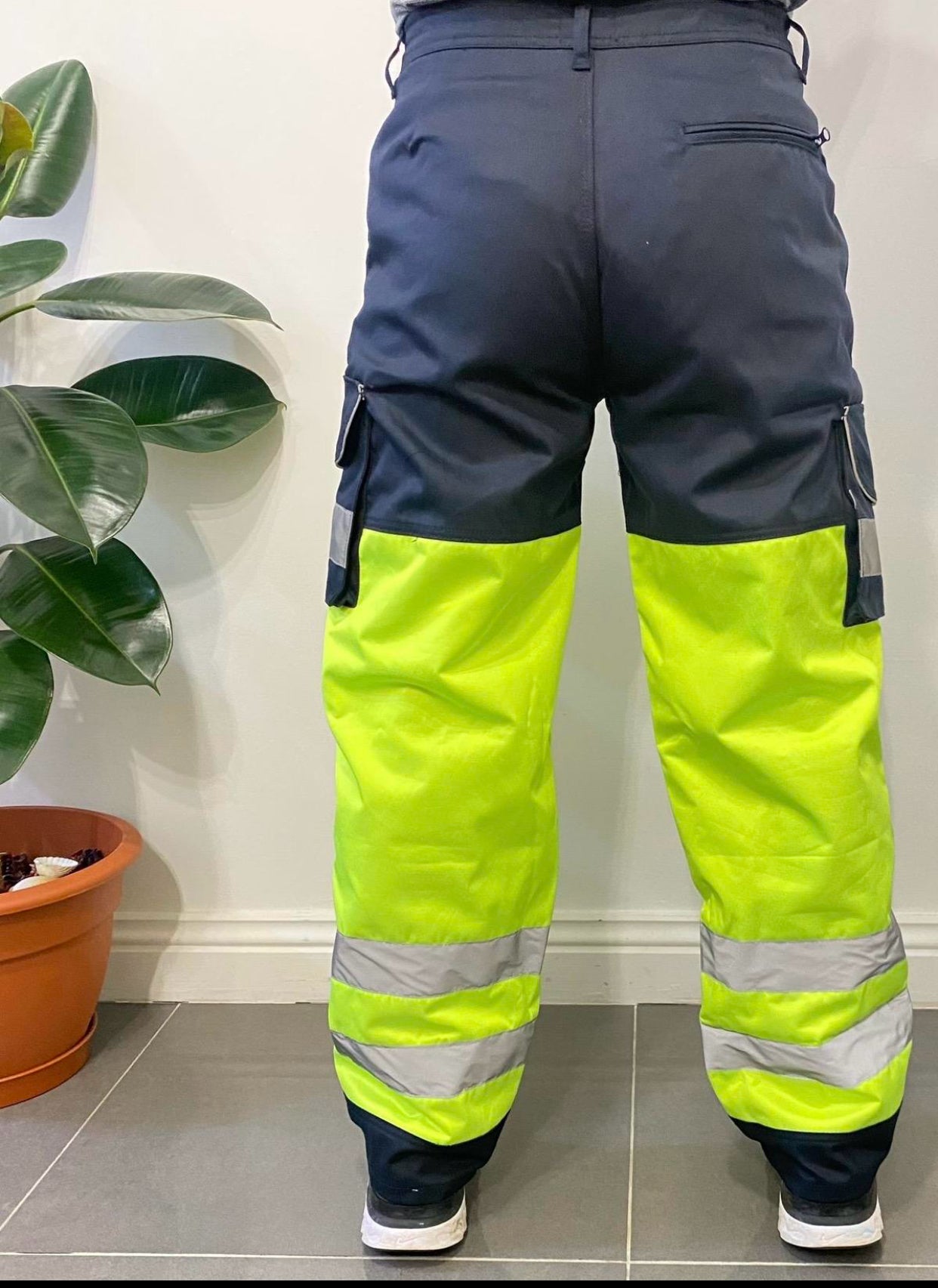 Mens Hi-Viz Visibility Bottoms Safety Pants Work Cargo Stripe Trousers Joggers Menswear