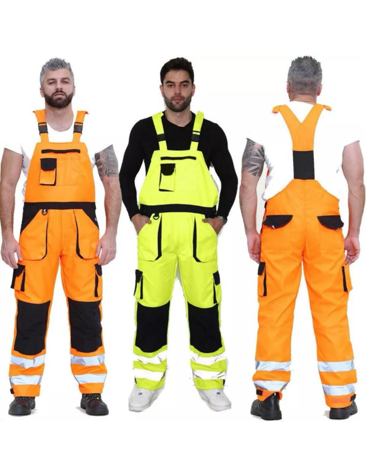 Men's Hi Vis Contrast Bib & Brace Dungaree Work Wear Breathable Overall Dungaree Uniforms