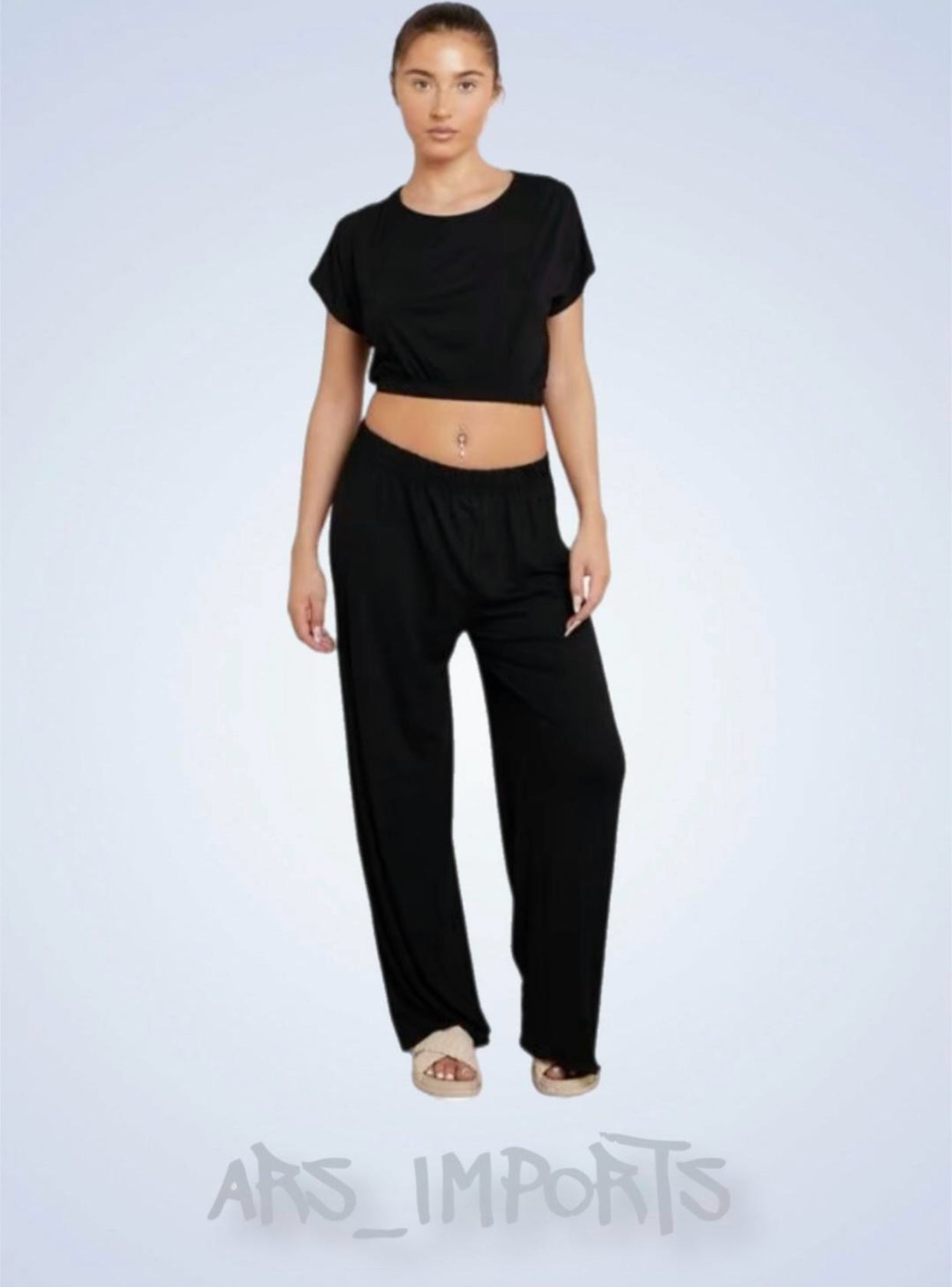 Womens Ladies Crop Top Bottom Loungewear Suit 2PCS Co-ord Tracksuit Set Womenswear