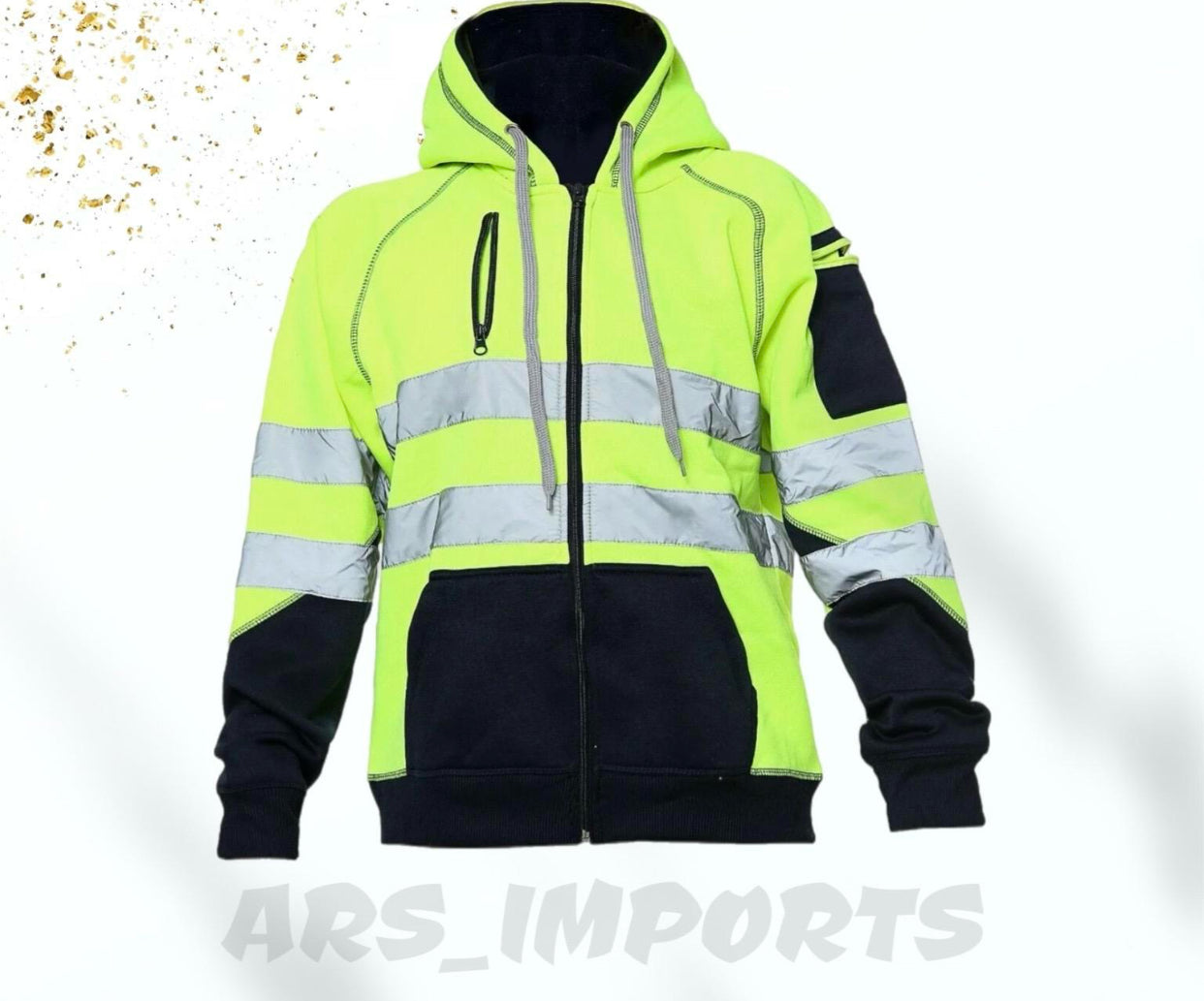 Hi Viz Vis High Visibility Jacket 3 Zips Hoodie Work Zip Hooded Top SweatShirts Workwear