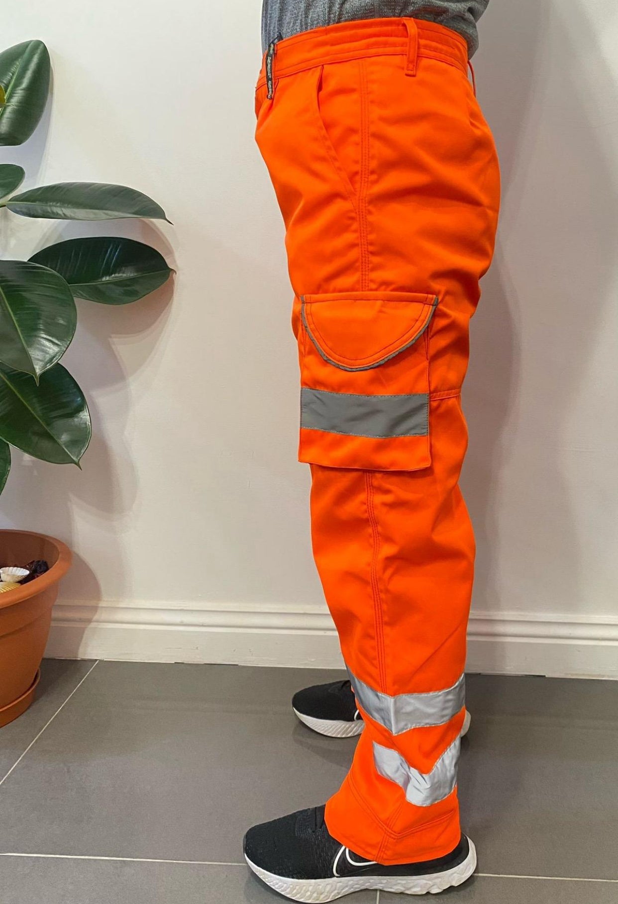 Mens Hi-Viz Visibility Bottoms Safety Pants Work Cargo Stripe Trousers Joggers Menswear