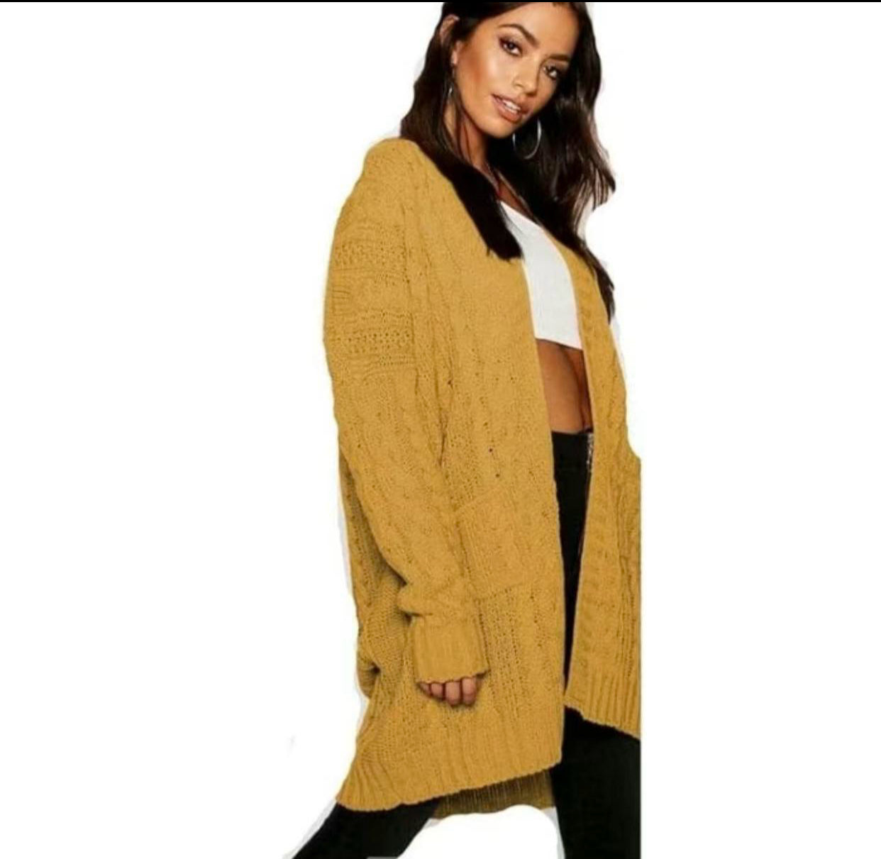 Womens Knitted Cardigans Plain Long Sleeve Winter Cable Jumpers Loose Fit Baggy Oversized Boyfriend Open Longline Ladies Plus Size Cardigan UK Womenswear