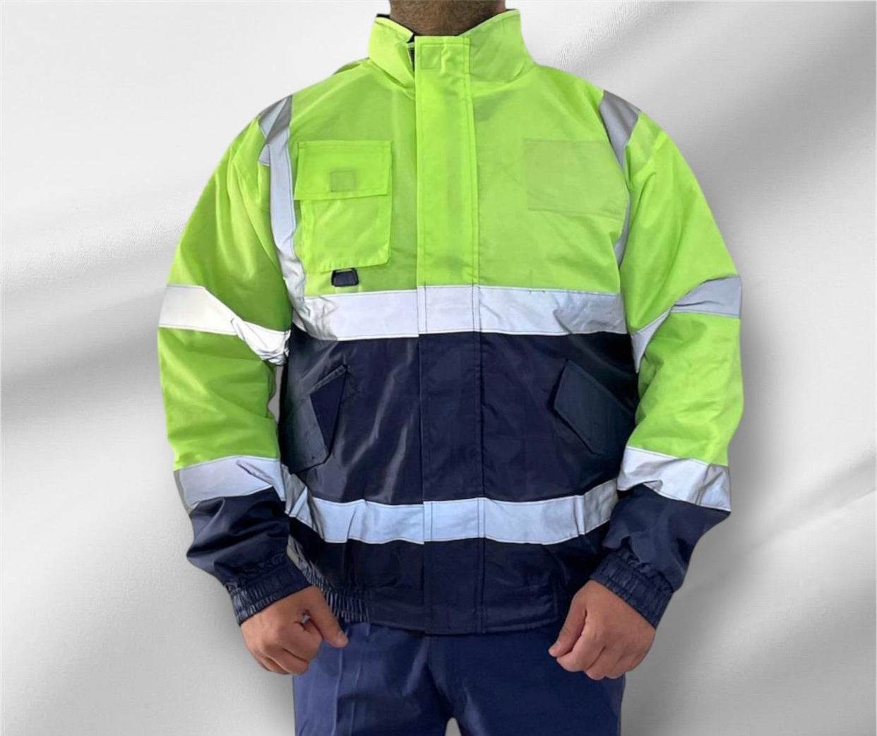 Mens Hi Viz Vis High Visibility Waterproof Bomber Safety Fleece Jacket Work Coat