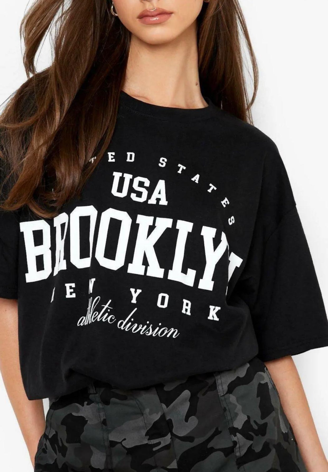 Ladies short sleeve Brooklyn Oversized Tee shirt top Womenswear