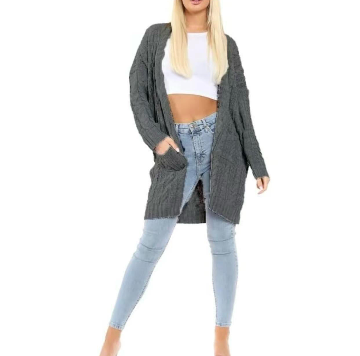 Womens Knitted Cardigans Plain Long Sleeve Winter Cable Jumpers Loose Fit Baggy Oversized Boyfriend Open Longline Ladies Plus Size Cardigan UK Womenswear