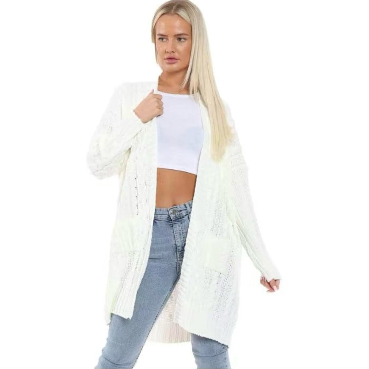 Womens Knitted Cardigans Plain Long Sleeve Winter Cable Jumpers Loose Fit Baggy Oversized Boyfriend Open Longline Ladies Plus Size Cardigan UK Womenswear