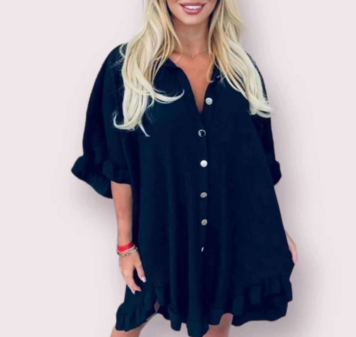 Women's Shirt Dress Pleated Short Sleeve Loose Italian Buttons Plain Detail Summer