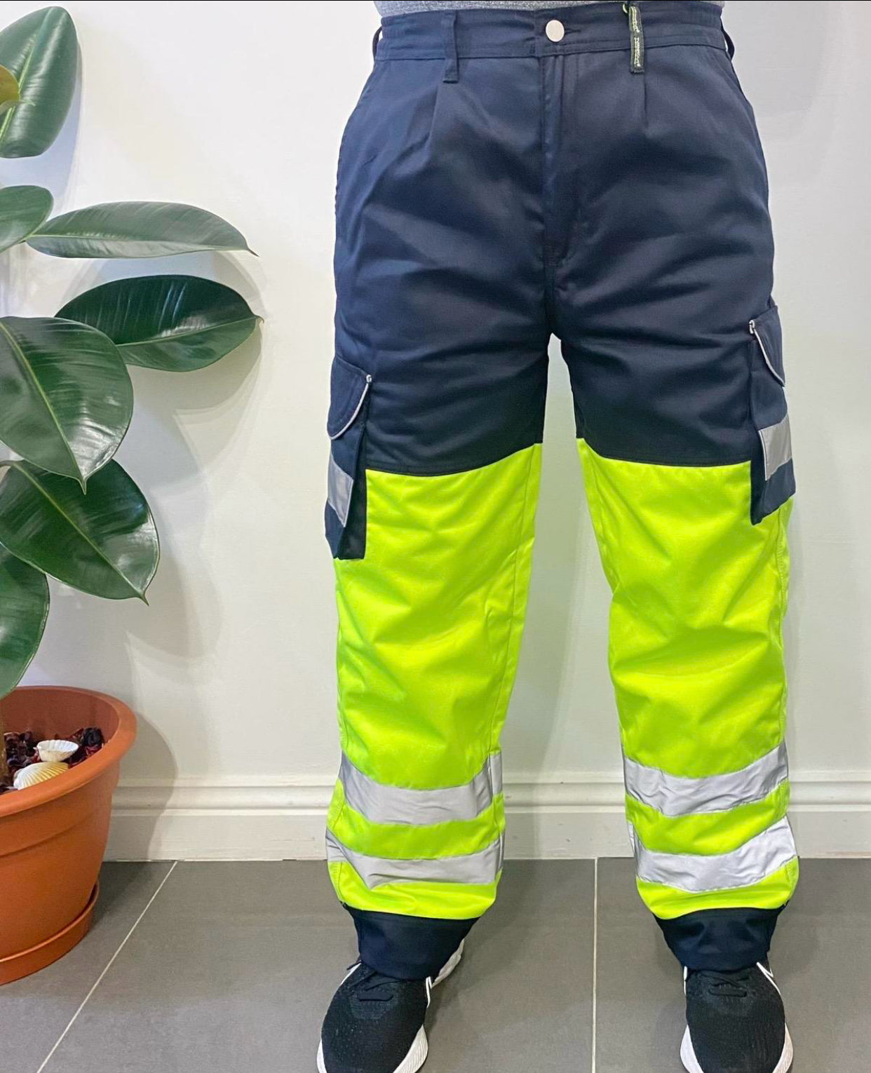 Mens Hi-Viz Visibility Bottoms Safety Pants Work Cargo Stripe Trousers Joggers Menswear