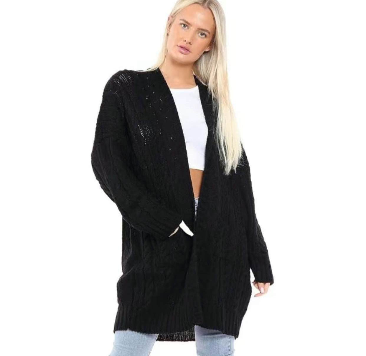 Womens Knitted Cardigans Plain Long Sleeve Winter Cable Jumpers Loose Fit Baggy Oversized Boyfriend Open Longline Ladies Plus Size Cardigan UK Womenswear