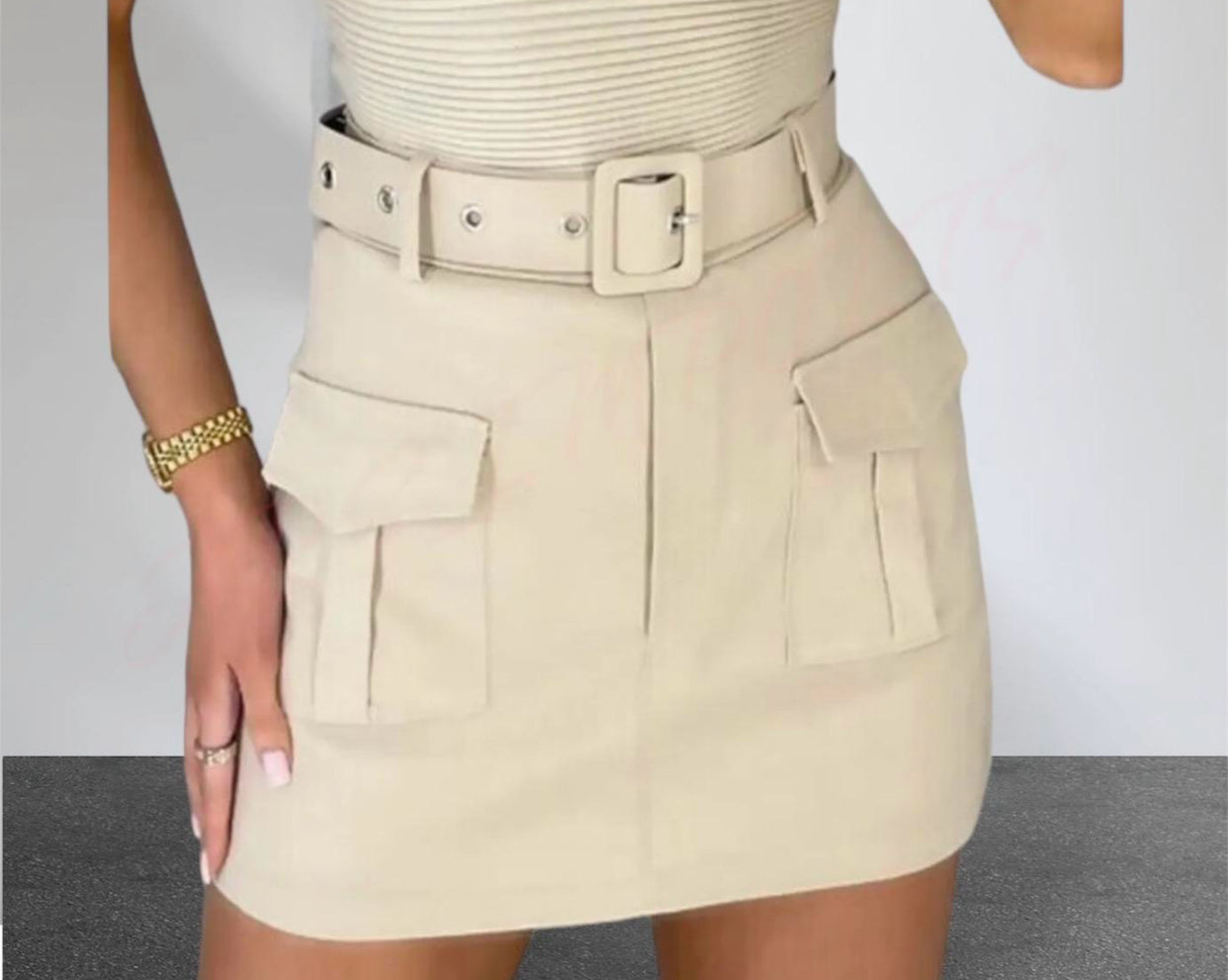 Ladies Cargo High Waisted Summer Belted Two Pockets Mini Shorts Skirts Womenswear