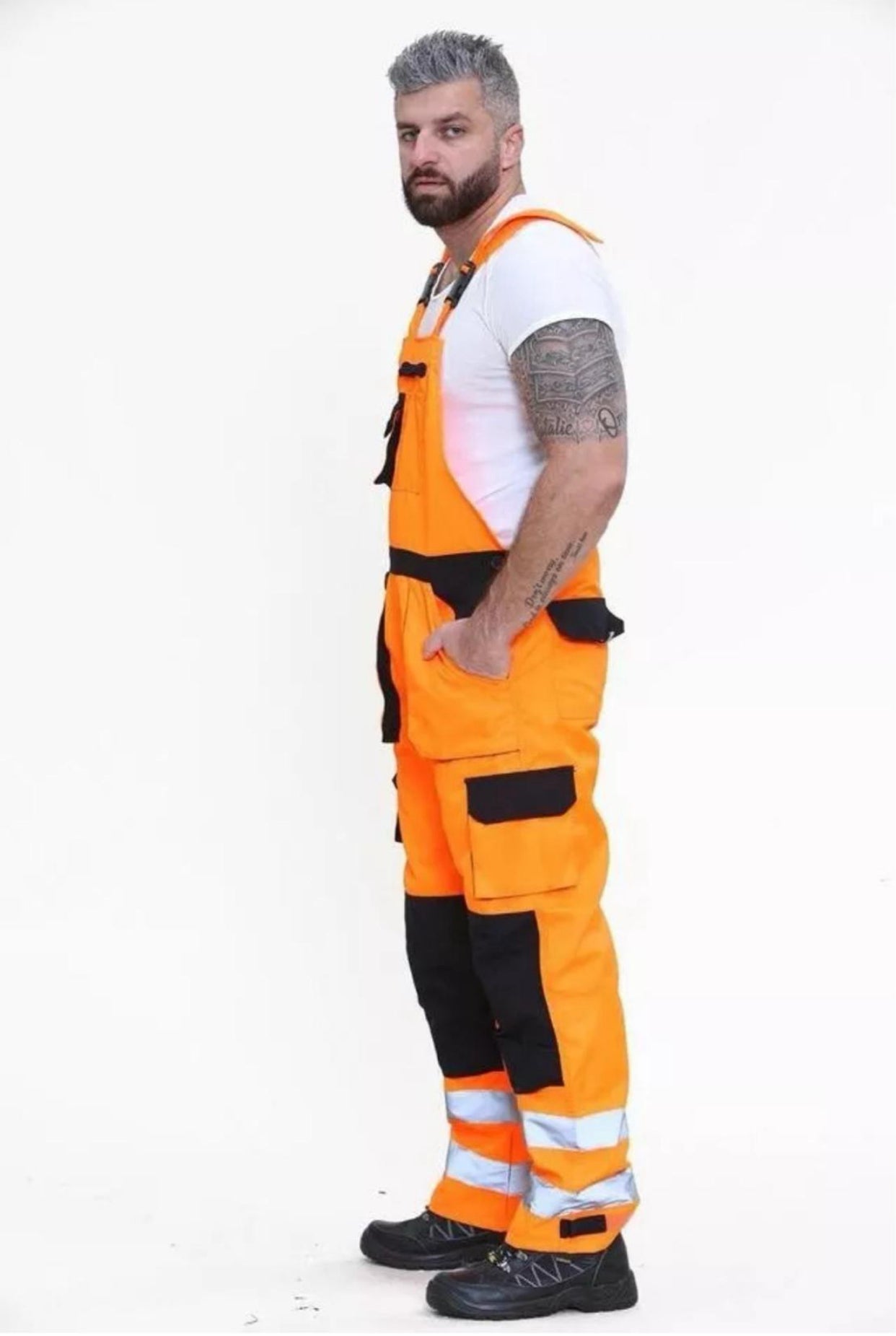 Men's Hi Vis Contrast Bib & Brace Dungaree Work Wear Breathable Overall Dungaree Uniforms