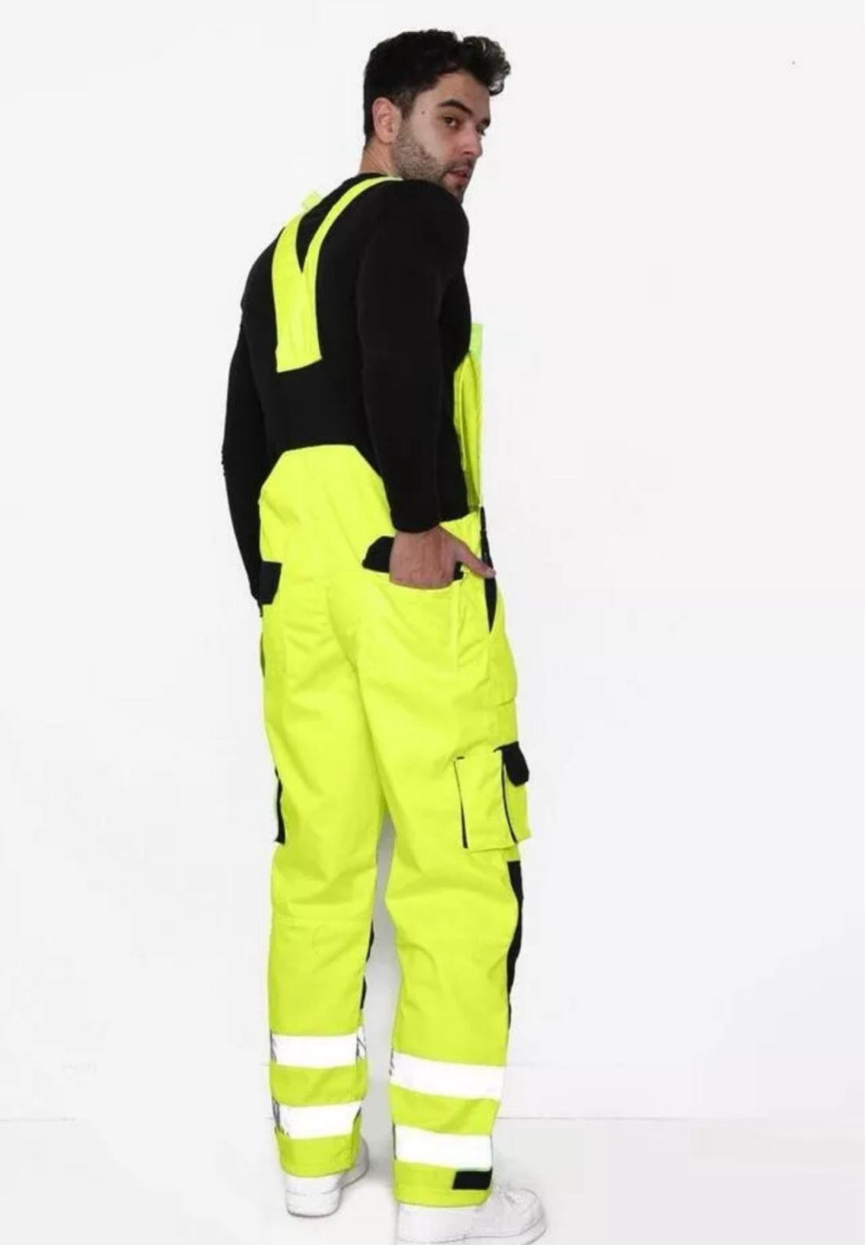 Men's Hi Vis Contrast Bib & Brace Dungaree Work Wear Breathable Overall Dungaree Uniforms