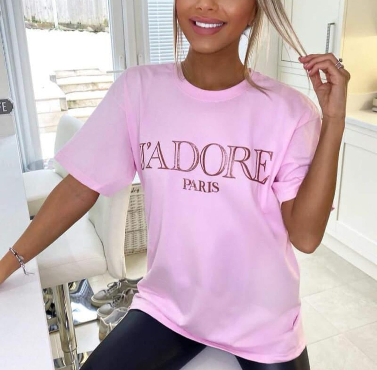 Ladies Oversized Jadore Print Tee shirt top Womenswear