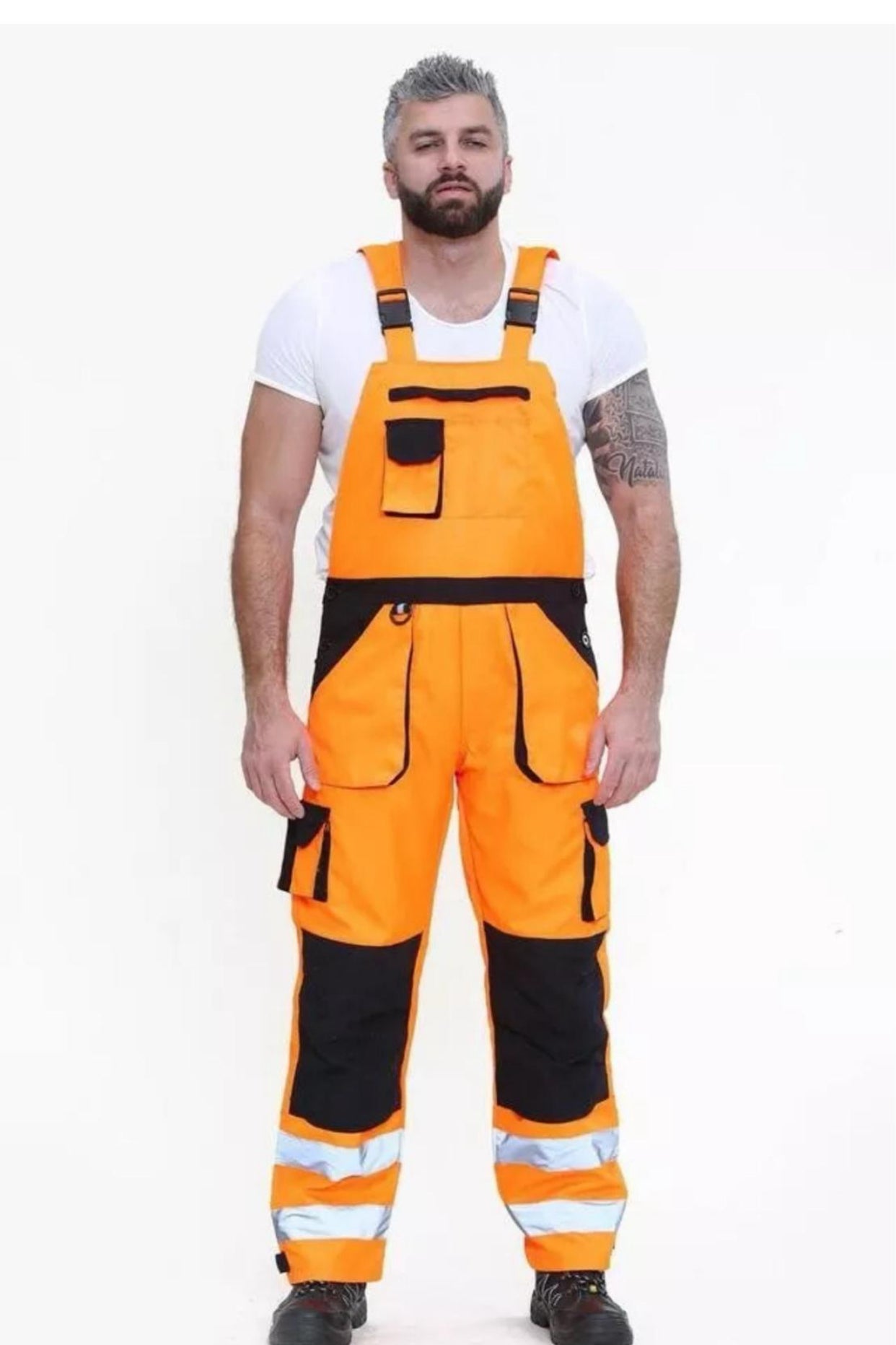 Men's Hi Vis Contrast Bib & Brace Dungaree Work Wear Breathable Overall Dungaree Uniforms