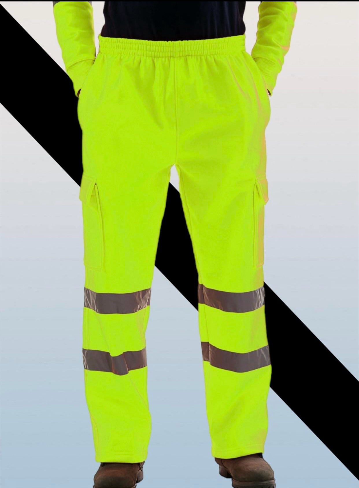 Mens Hi Vis Visibility Viz Safety Fleece Bottoms Work Wear Trouser Jogger Pants Menswear